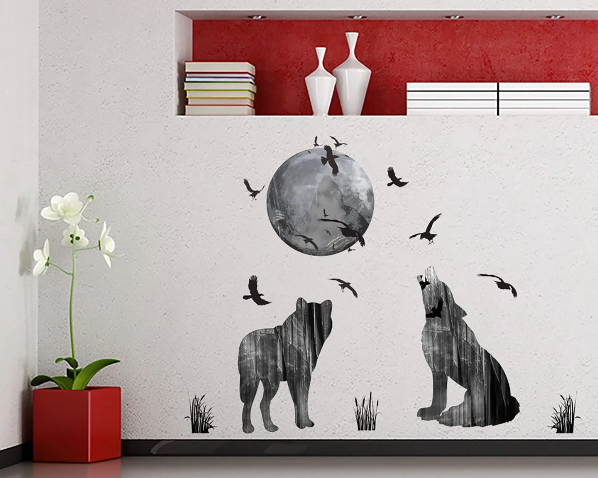 WandSticker4U Tatuaż ścienny z rodziny wilków z lasu 85 x 70 cm naklejka ścienna do salonu
