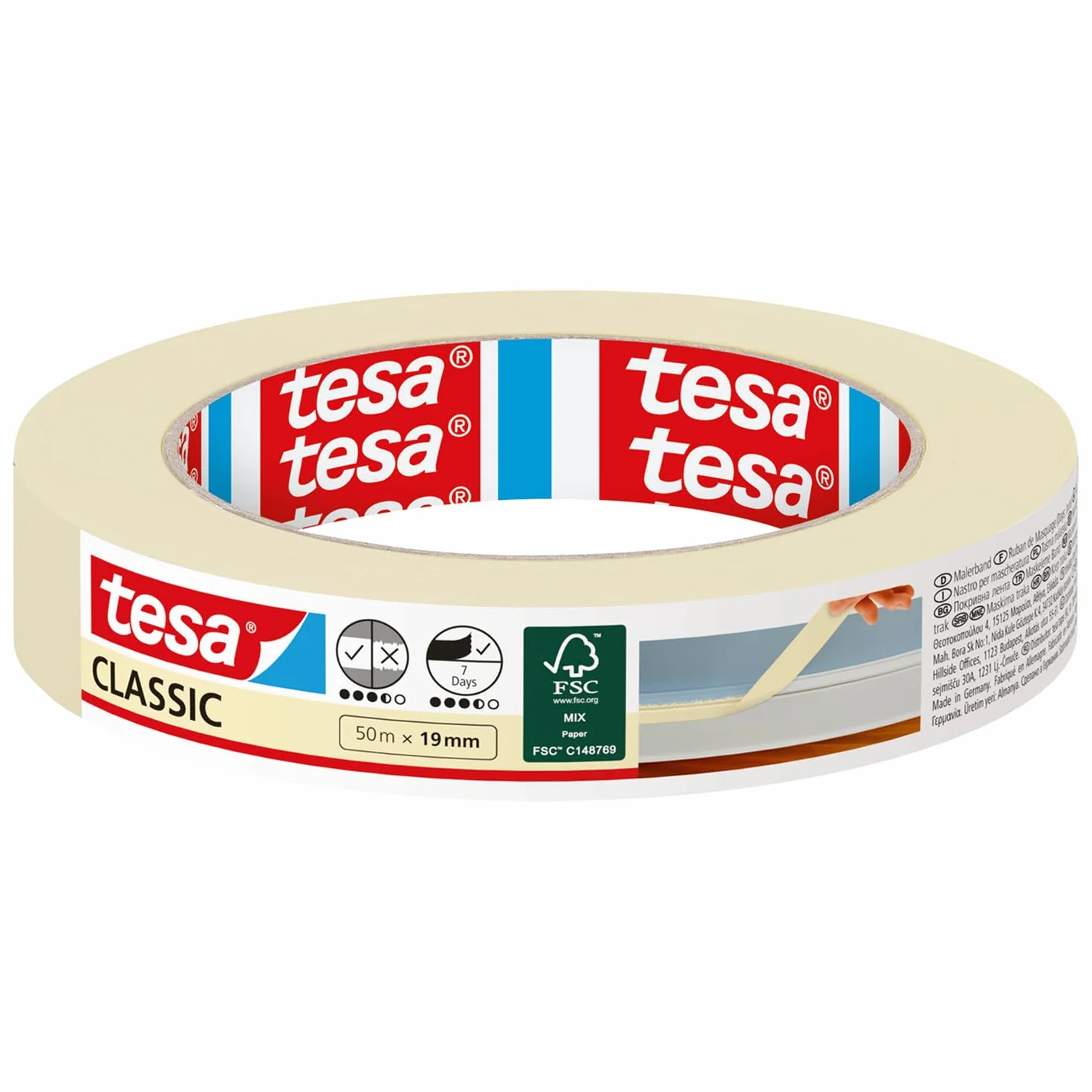Tesa Classic taśma maskująca 50m x 19mm bezrozpuszczalnikowa usuwalna