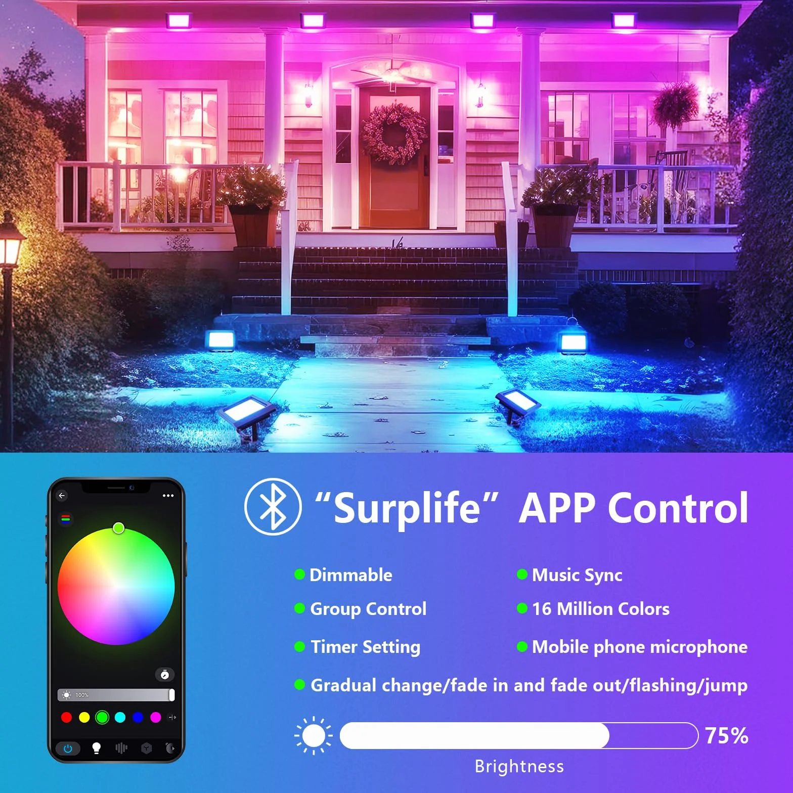 RIGIDON Zewnętrzny reflektor LED RGB 200 W 20000 LM IP66