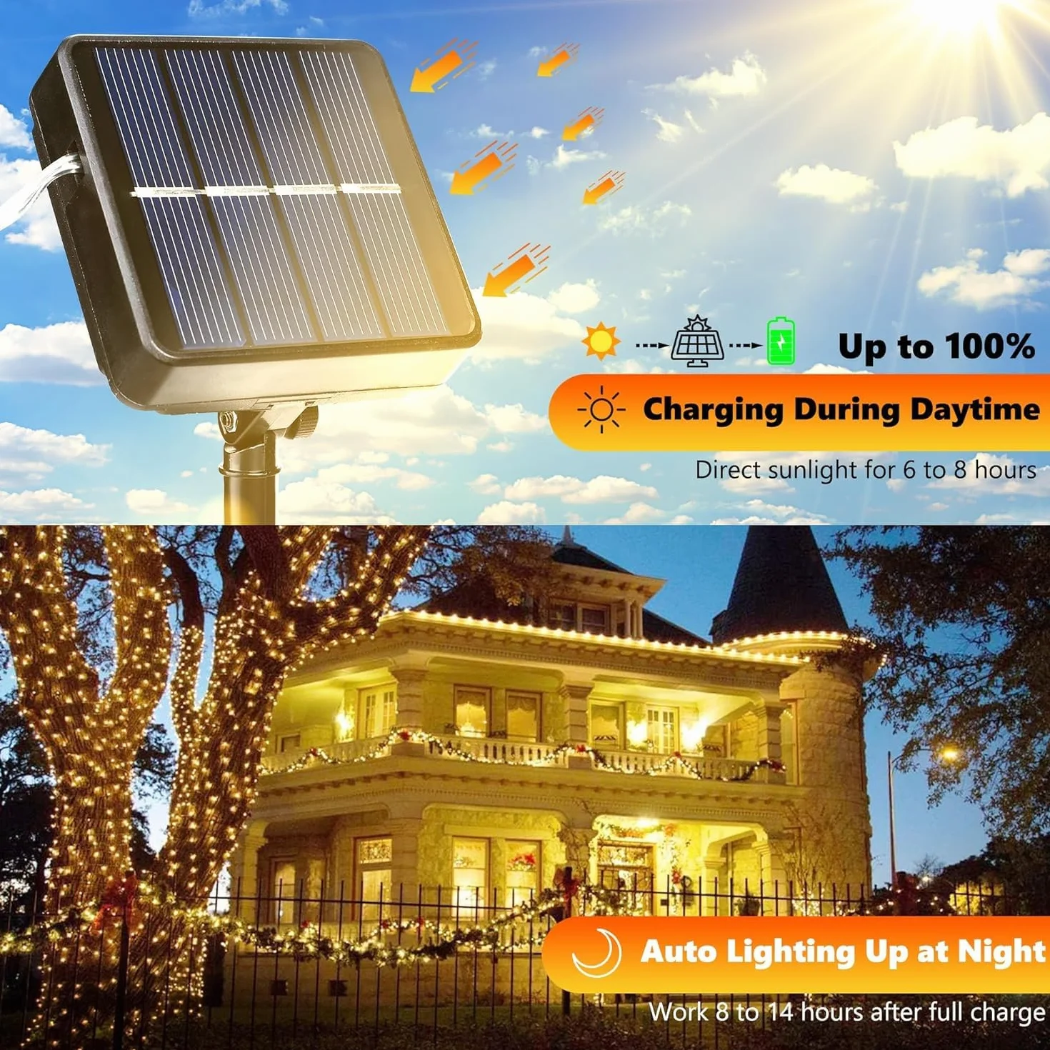 Joomer Zestaw 2 solarnych łańcuchów świetlnych ogród, 12 m, 120 diod LED, 8 trybów solarnego drutu miedzianego, na taras, do imprez, wesele, Boże Narodzenie