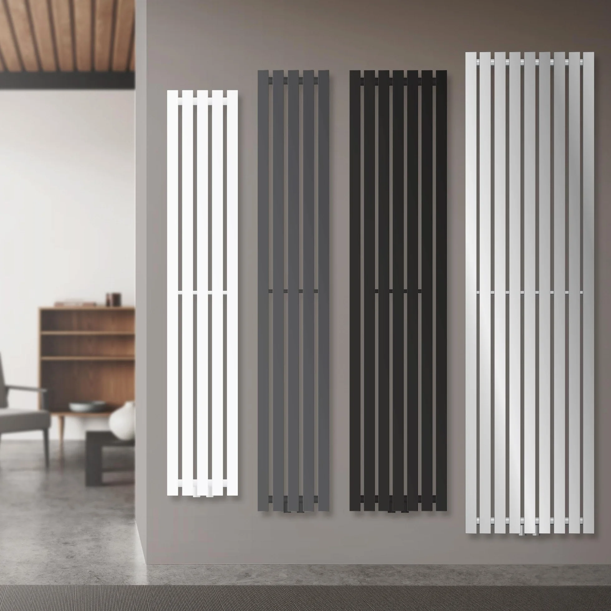 ECD Germany Grzejnik płytowy Design Stella 260 x 1400 mm biały z przyłączem środkowym zestawem termostatem płaski pionowy