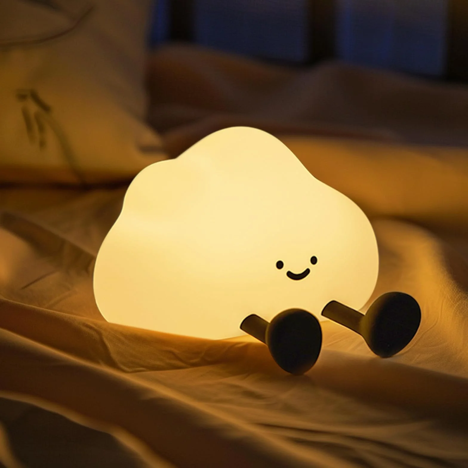 Sevimli Silikon Bulut Gece Lambası, Ayarlanabilir LED Dokunmatik Lamba, USB ile Şarj Edilebilir Yatak Lambası, Sıkılabilir Lamba, Bebek Odası, Çocuk Yatak Odası Dekorasyonu ve Hediyeler(Cloud)