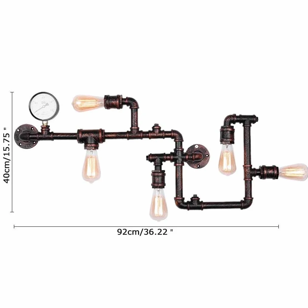 Retro Industrial kinkiet, nostalgia, vintage, lampa ścienna, rura wodna, lampa, 5 x E27, żelazo kute, metal, lampa ścienna, barowa, restauracja, kawiarnia, sypialnia, lampa wisząca, studio, oświetlenie ścienne