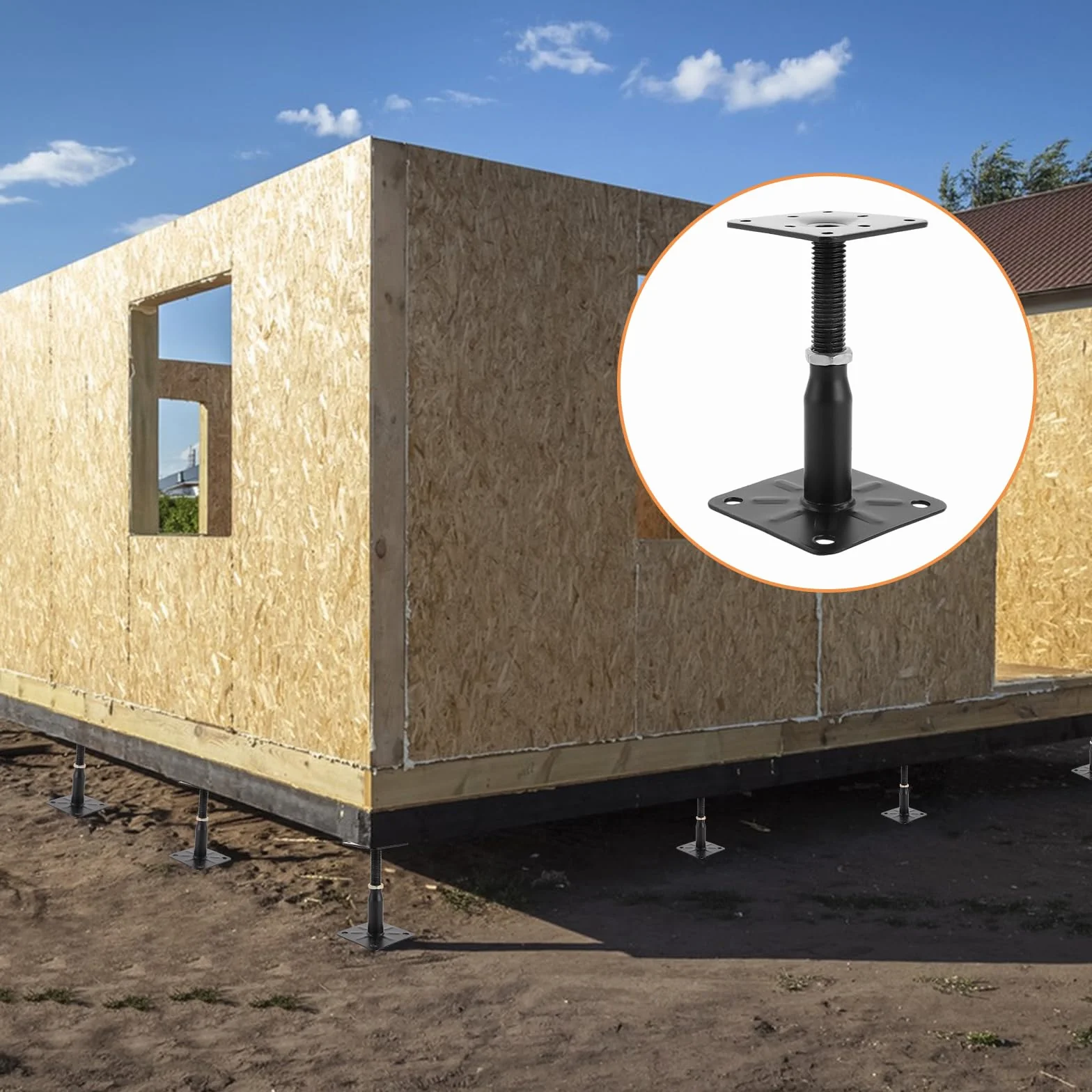 SENENQU 4 wsporniki słupków 100 – 150 mm, z regulacją wysokości, ze stali ocynkowanej na czarno, 75 x 95 mm, regulowane do betonu, nóżek do ogrodzeń, osłon, zadaszenia i altan