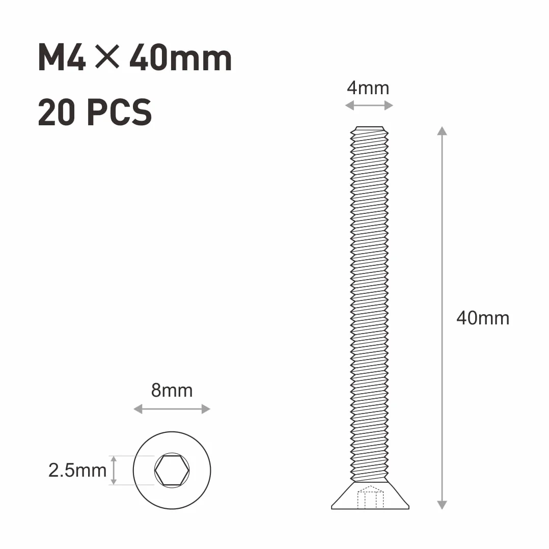 Śruby z łbem wpuszczanym ze stali nierdzewnej M4x40mm, 20 sztuk śrub ze stali nierdzewnej 304 Śruby z łbem wpuszczanym Din 7991 A2 V2A z kluczem sześciokątnym wewnętrznym, śruba z łbem