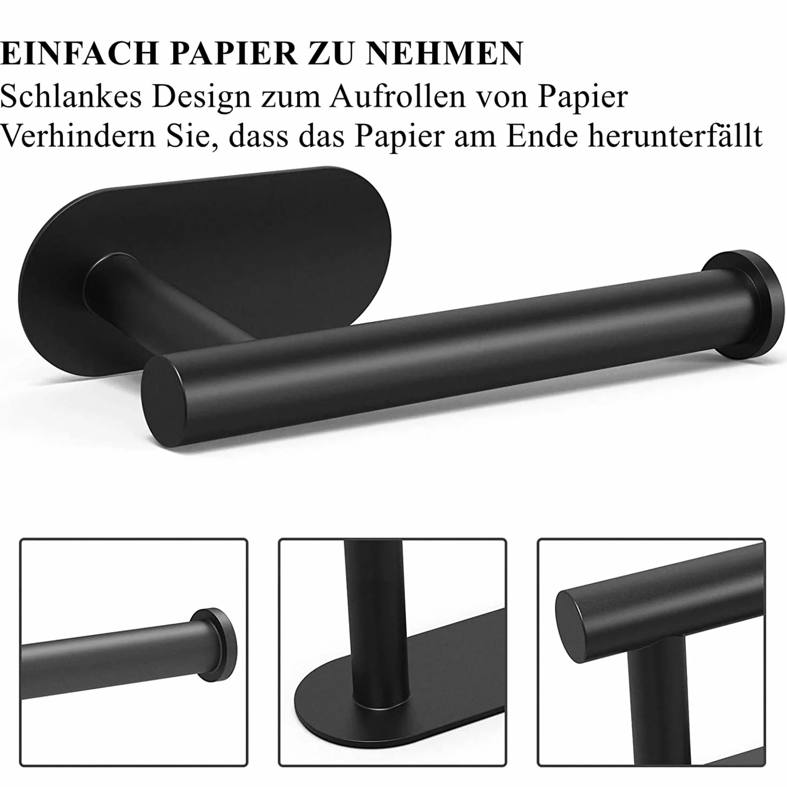 Uchwyt na papier toaletowy ze stali nierdzewnej samoprzylepny czarny 16 cm