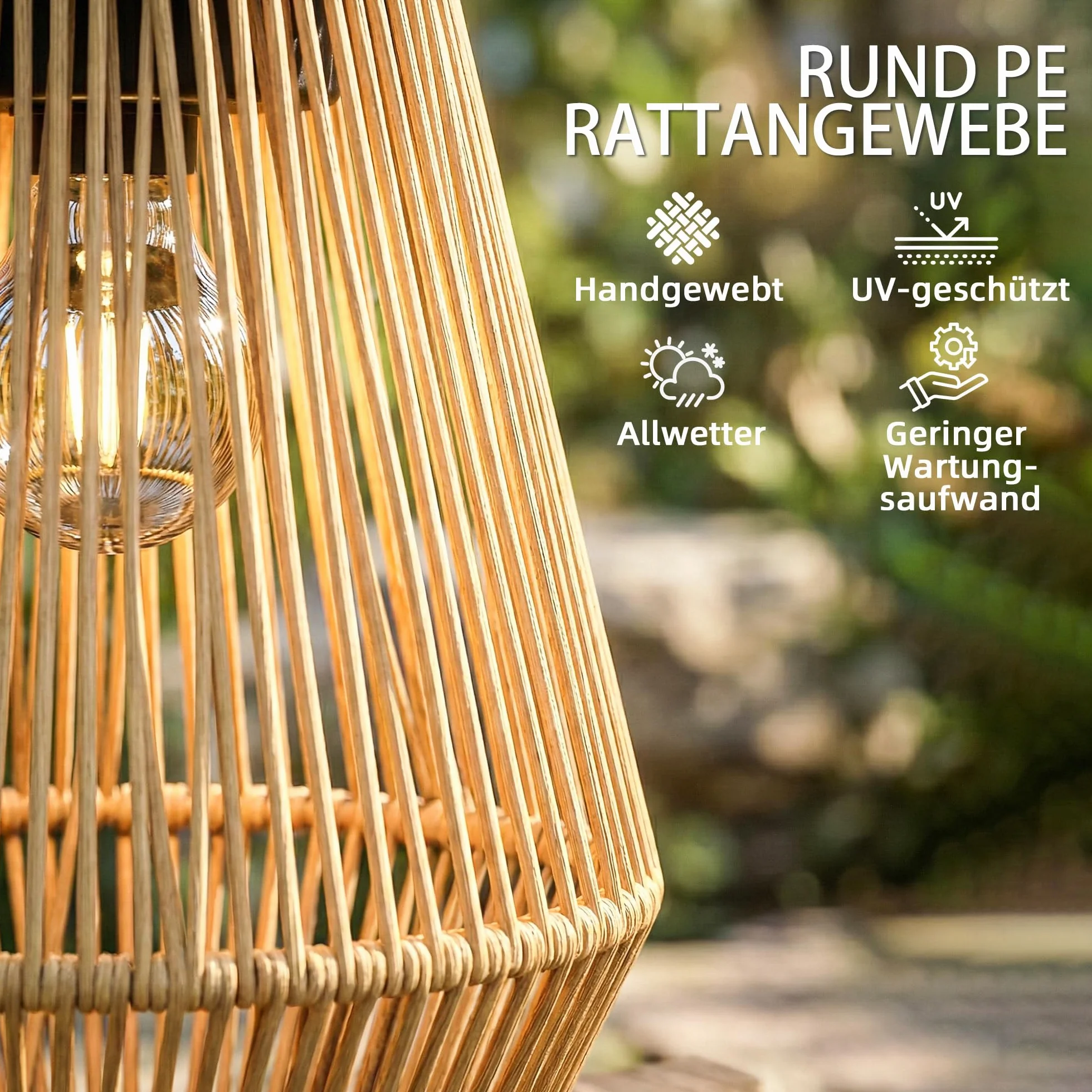 Outsunny Solarna lampa stojąca zestaw 2 szt. rattanowa IP44 wodoszczelna do ogrodu
