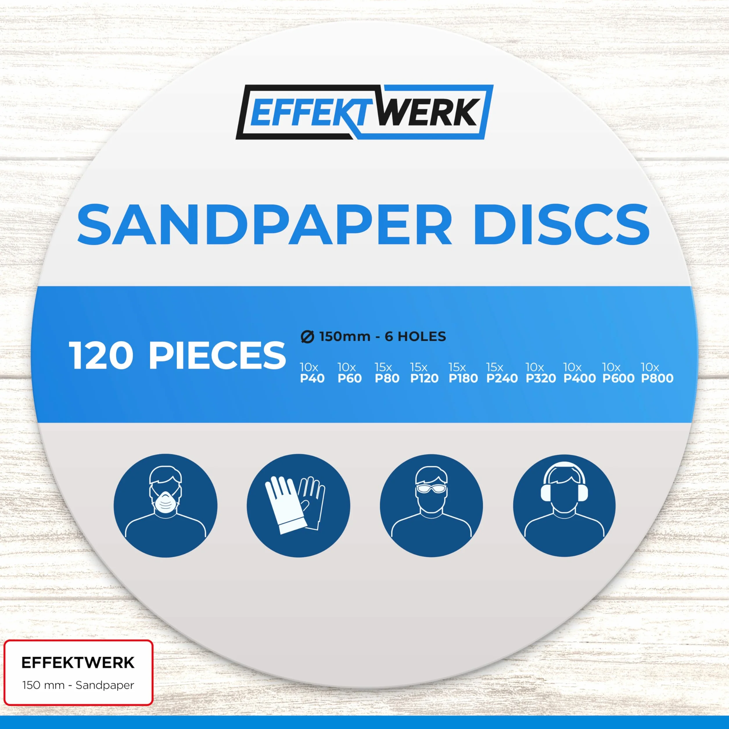 150mm Sanding Discs 120 Pack 6 Holes Sandpaper Multiple Grit Sizes 40-800