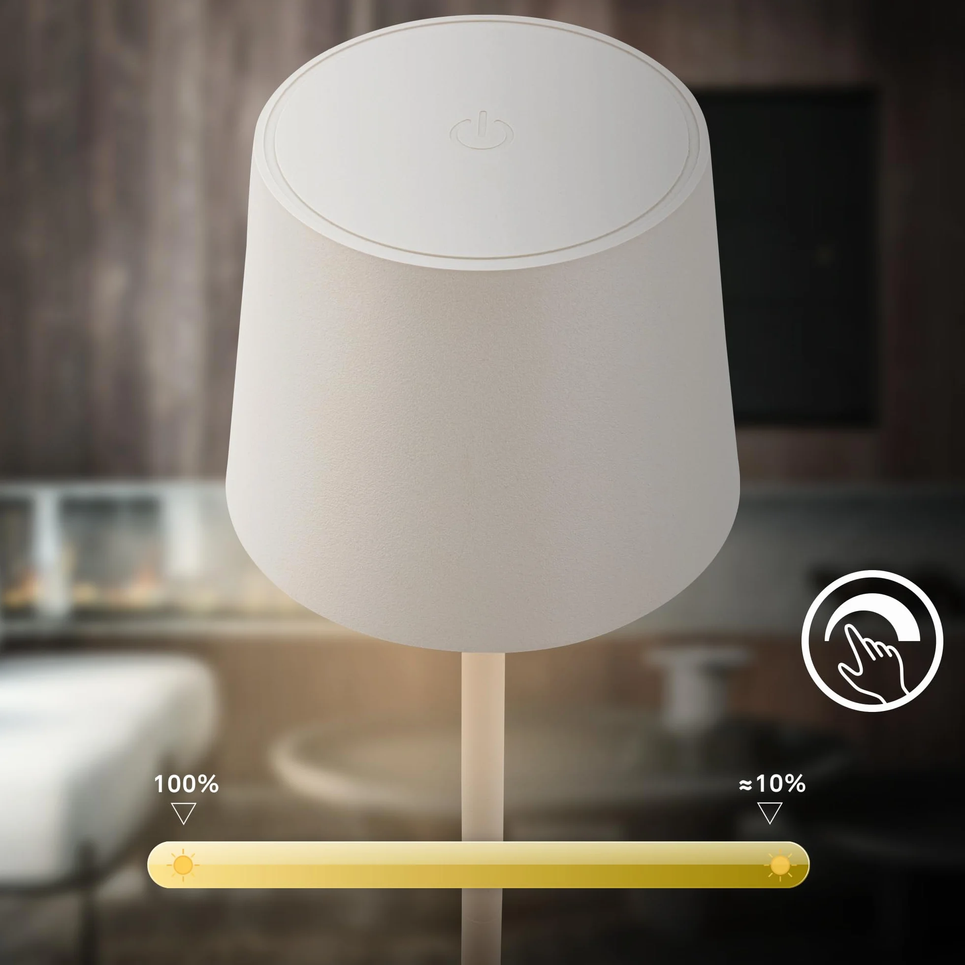 BRILONER - Lampa stołowa LED bezprzewodowa IP44 z dotykiem, ściemniana, akumulator i wymienne źródło światła, lampka nocna, lampa LED, kempingowa, akumulatorowa, 11x34,5cm, antyczna biel