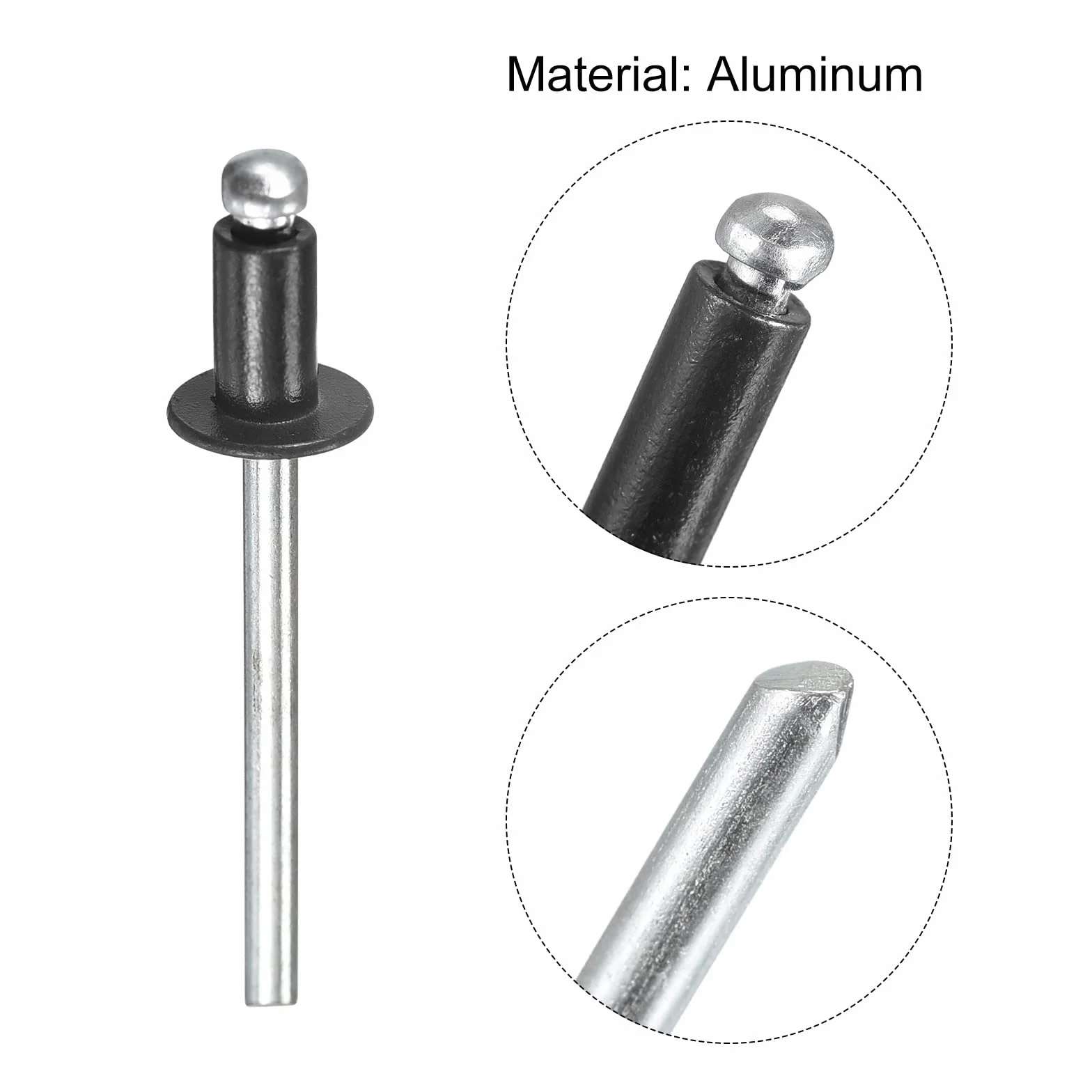 Nity zrywalne 4 mm x 6 mm płaskie okrągła główka do metalu czarne 25 szt.