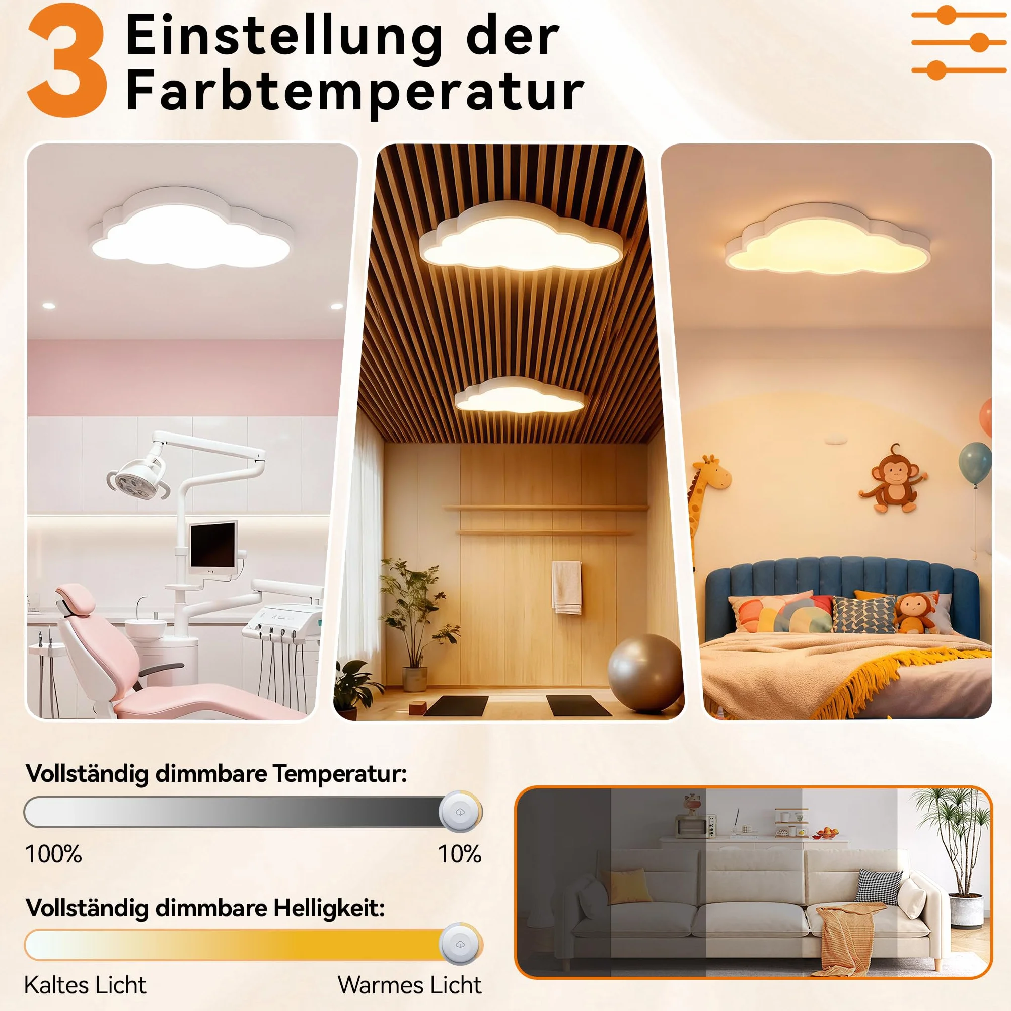 Froadp 48W Lampa Sufitowa LED Kształt Chmury Ściemnialna z Pilotem 500×280×53mm dla Dzieci Sypialnia