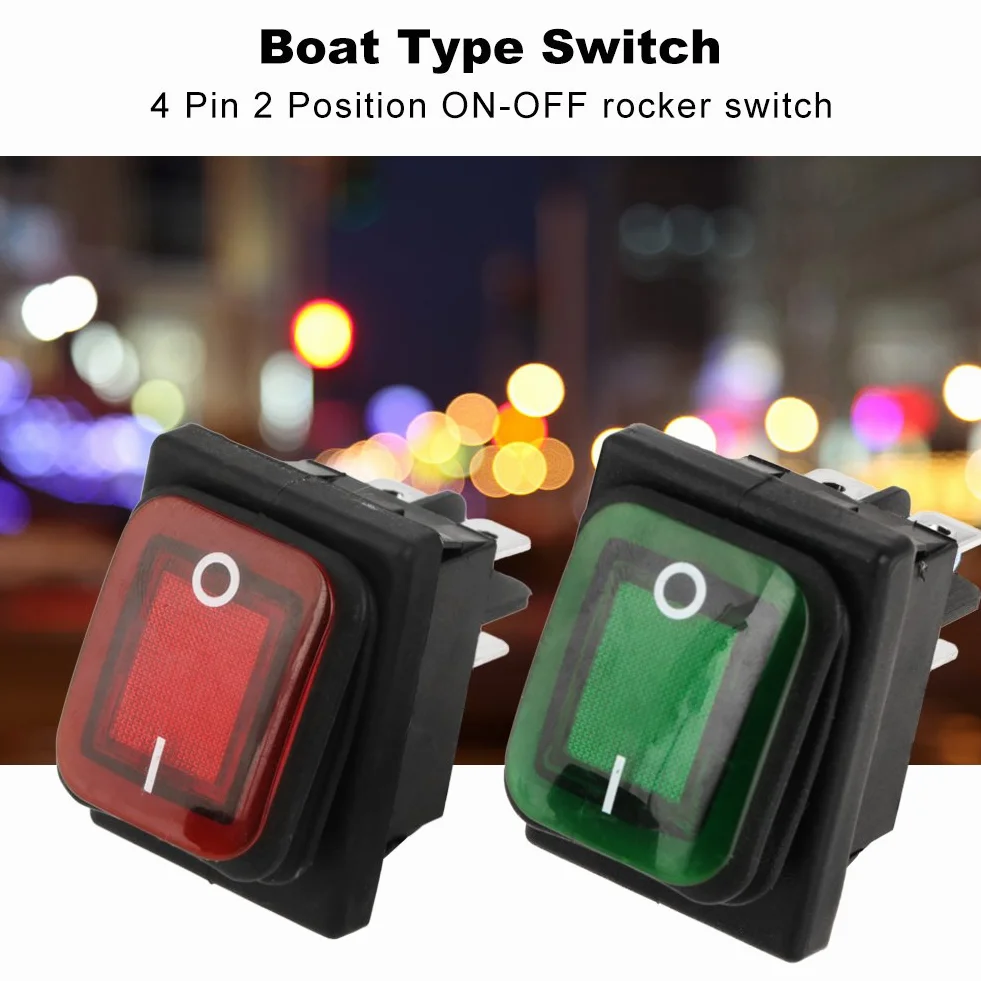 4-częściowy przełącznik z lampką kontrolną, przełącznik kołyskowy SPST ON-OFF, panel przełączników 230 V 4 pin 2 pin, mini przełącznik kierunkowskazów łodzi czerwona zielona