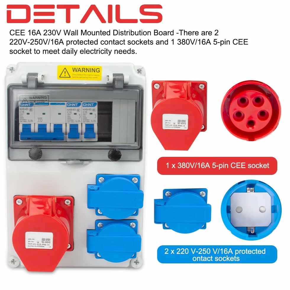 Elektryczna osłona rozdzielcza IP44 230V 2x230V 1xCEE 16A z przełącznikiem Fi i Ls