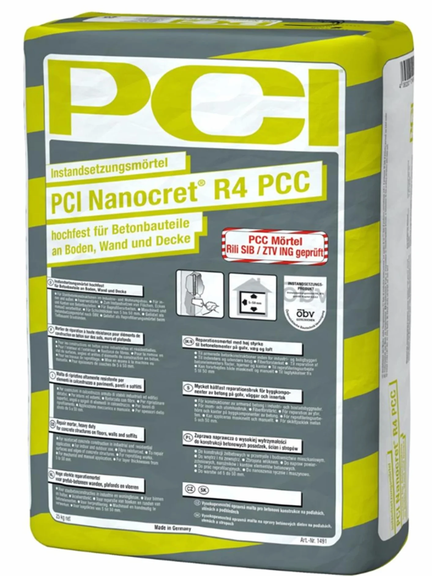 PCI NANOCRET R4 PCC zaprawa naprawcza o wysokiej wytrzymałości, do betonowych elementów podłogowych, ścian i sufitów, Sika, 25 kg