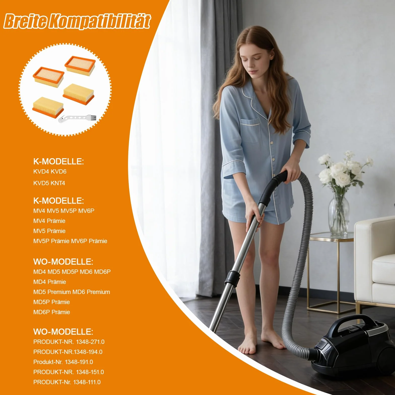 Filtry do odkurzacza kompatybilne z WD4/WD5/WD6/MV4/MV5/MV6, 4 sztuki z małą szczotką