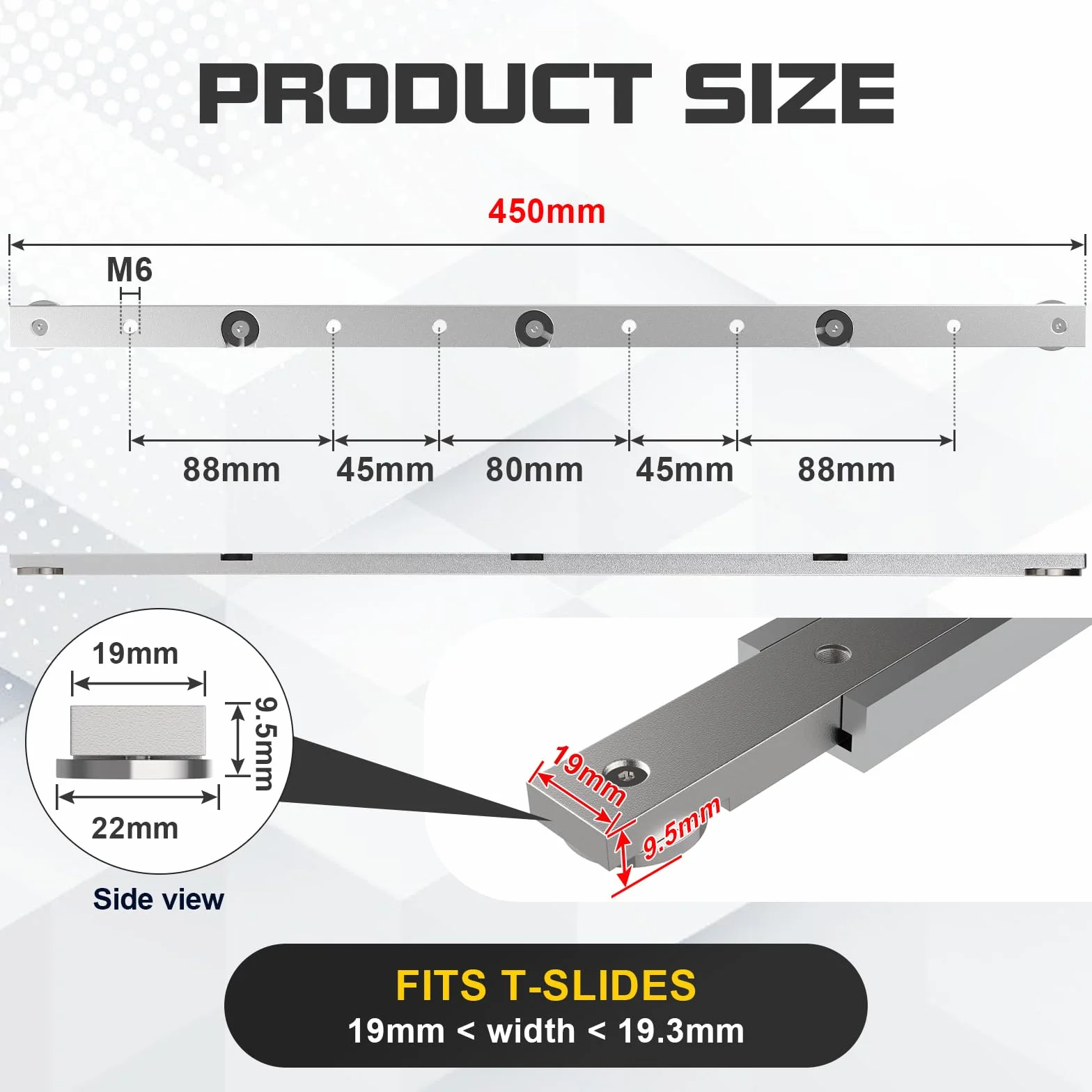 EFUTURETIME pręt T-Slot ze stopu aluminium 9,5 x 19 x 450 mm do piły stołowej