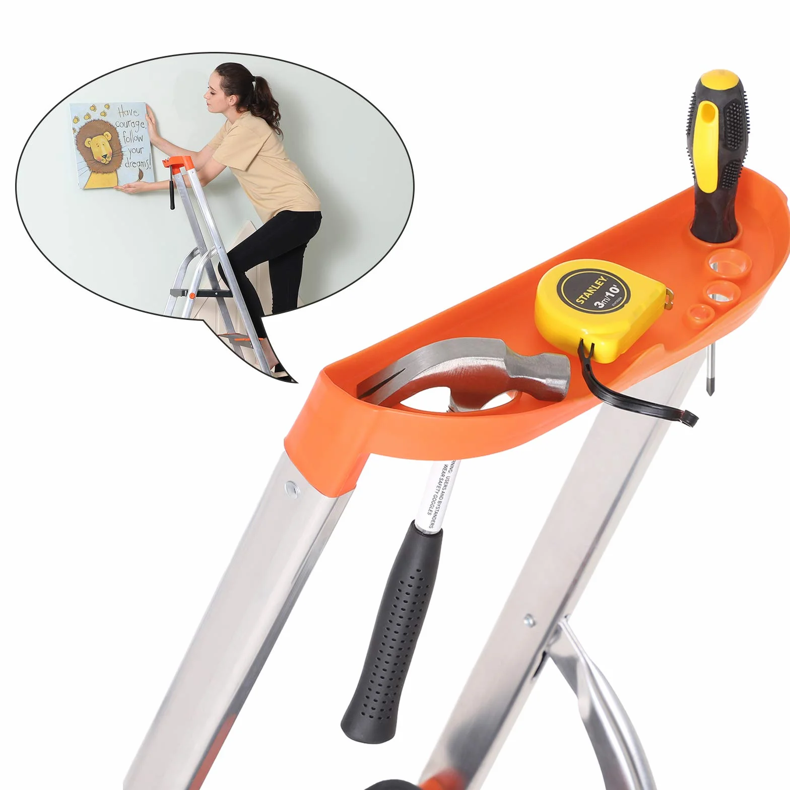 SONGMICS Drabina Aluminiowa 4 Stopnie 150 kg GLT04BK Antypoślizgowa Półka na Narzędzia