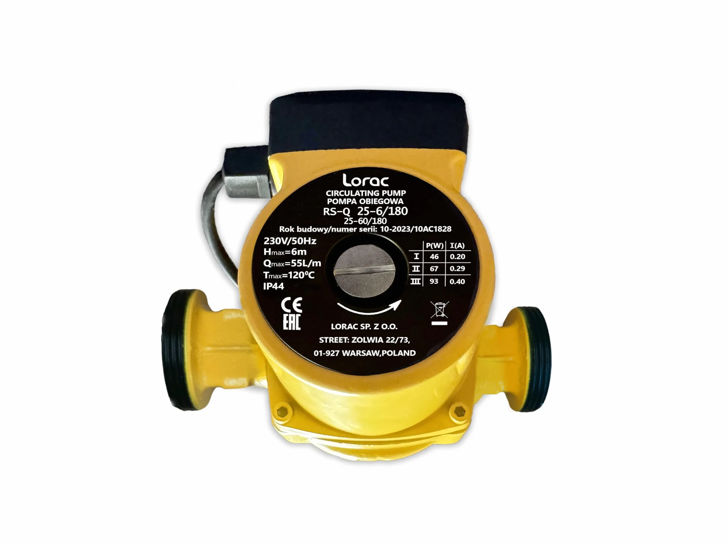 LORAC Pompa Obiegowa RS-Q 25-6/180 25-60/180 Cyrkulacyjna Grzewcza 1" 46-93 W 6 m 120°C 3,6 m³/h
