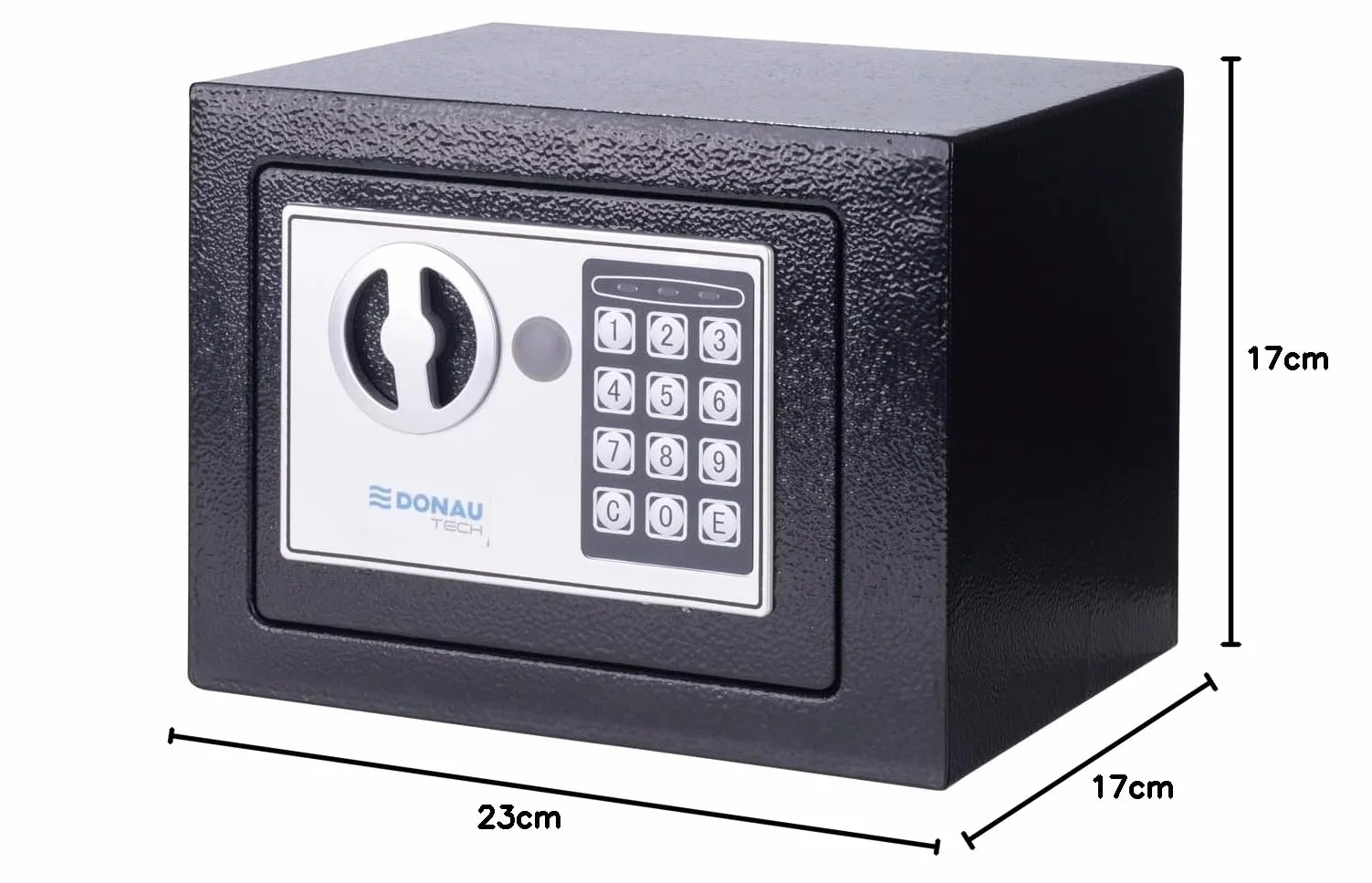 DONAU TECH cyfrowy mini sejf 4,6 l / 23 x 17 x 17 cm, ręczny elektroniczny, mały sejf do mebli, z cyfrowym hasłem i 2 kluczami bezpieczeństwa, czarny