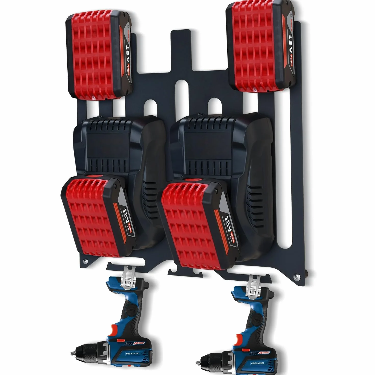 TOPOWN Uchwyt ścienny 3 w 1 do ładowarek Bosch Professional GAL 1880 CV / 18V-40 / 18V-160 C / 3680 CV i GAX 18V-30, do akumulatorów Bosch 18 V