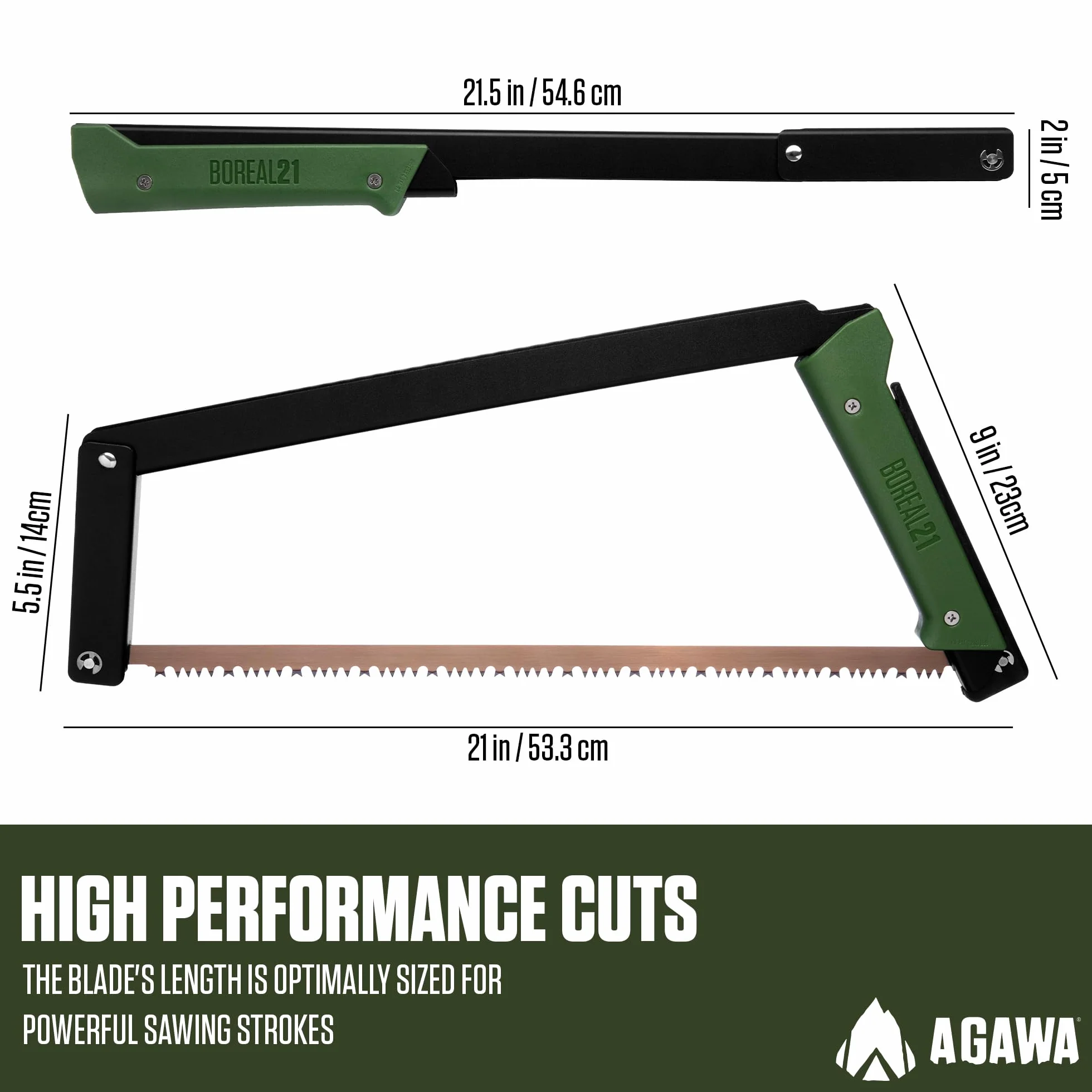 AGAWA BOREAL21 Tripper KIT 21 inch Folding Bow Saw, Rugged Cordura Sheath, Additional Aggressive Blade (Black Frame - Green Handle)