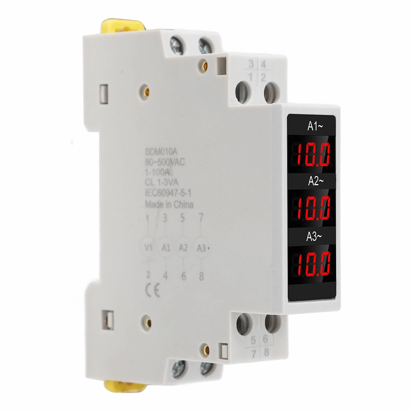 3-fazowy Amperomierz Cyfrowy LED Na szynę DIN AC80-500V 1-100A