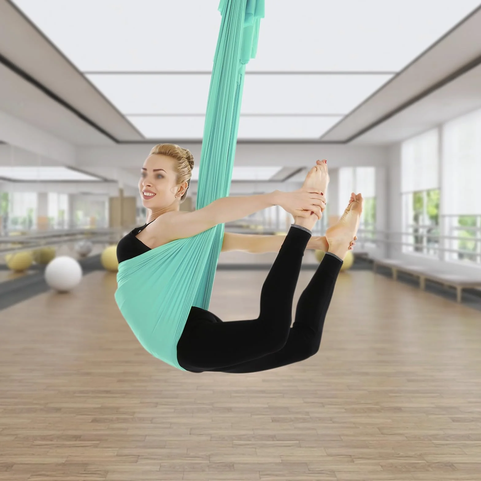 Yoga Swing Set - Aerial Yoga Hammock Kit Anti-Gravity Flying for Fitness, Low/Non Stretch Nylon Tricot Fabric Hardware Included for Dance