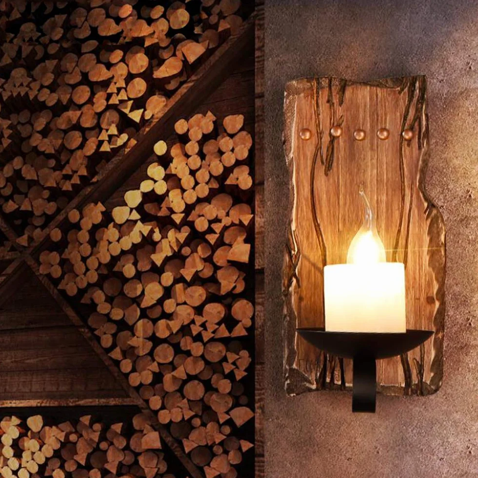 Retro drewniana lampa ścienna kinkiet E27 antyczna przemysłowa rustykalny klosz szklany Vintage Loft Deco salon restauracja Bar korytarz