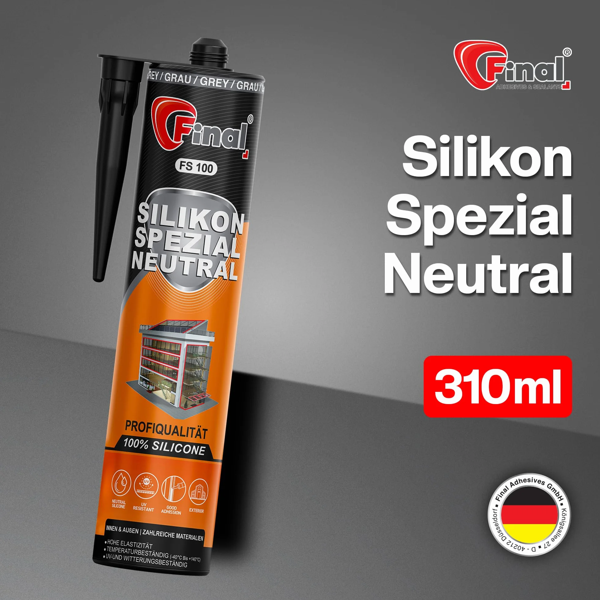 Silikonowy szary 300 ml mocno przylegający do wewnątrz i na zewnątrz