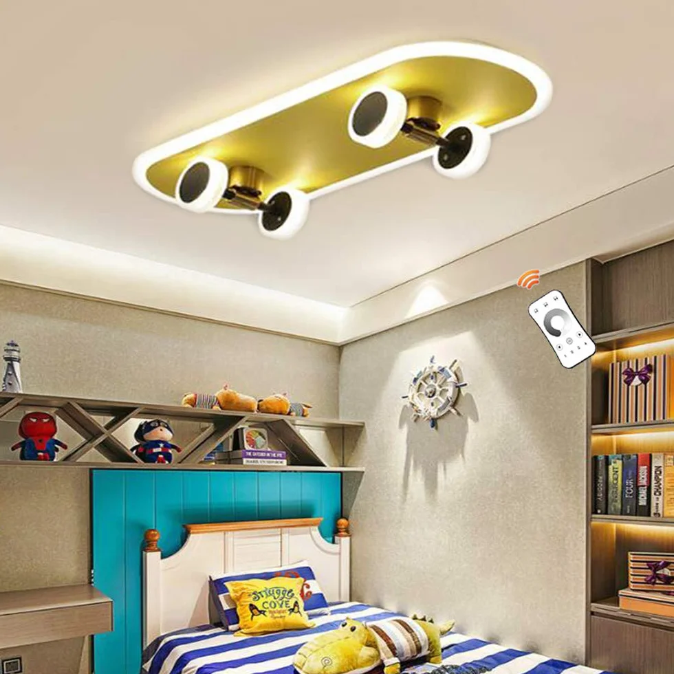 Lampa sufitowa Skateboard, nowoczesna, przyciemniana, LED 32W, akrylowy żyrandol, dla chłopców i dziewczynek