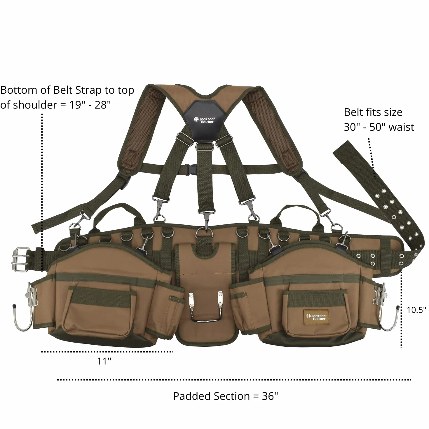 JACKSON PALMER Professional Tool Belt Tan & Green Comfort Rig