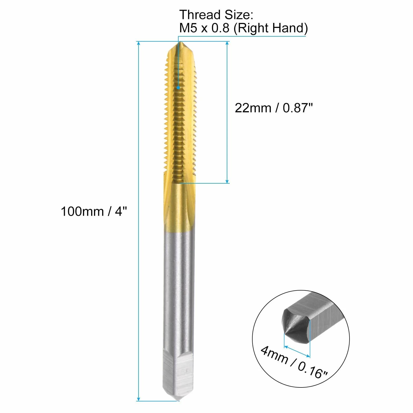 QUARKZMAN Gwintownik metryczny M5 x 0,8 H2 100 mm stal szybkotnąca 6542 powlekany tytanem
