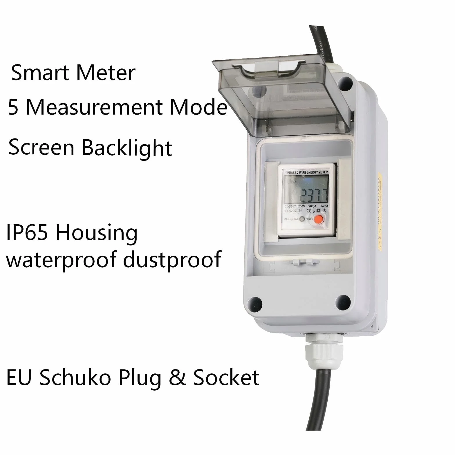 Mobilny Licznik Zużycia Energii 230V z Resetem i IP65 – Cyfrowy Podlicznik z Kablem H07RN-F do Fotowoltaiki Balkonowej, Kampera, Campingu i Ładowania Aut Elektrycznych (Plug & Play)