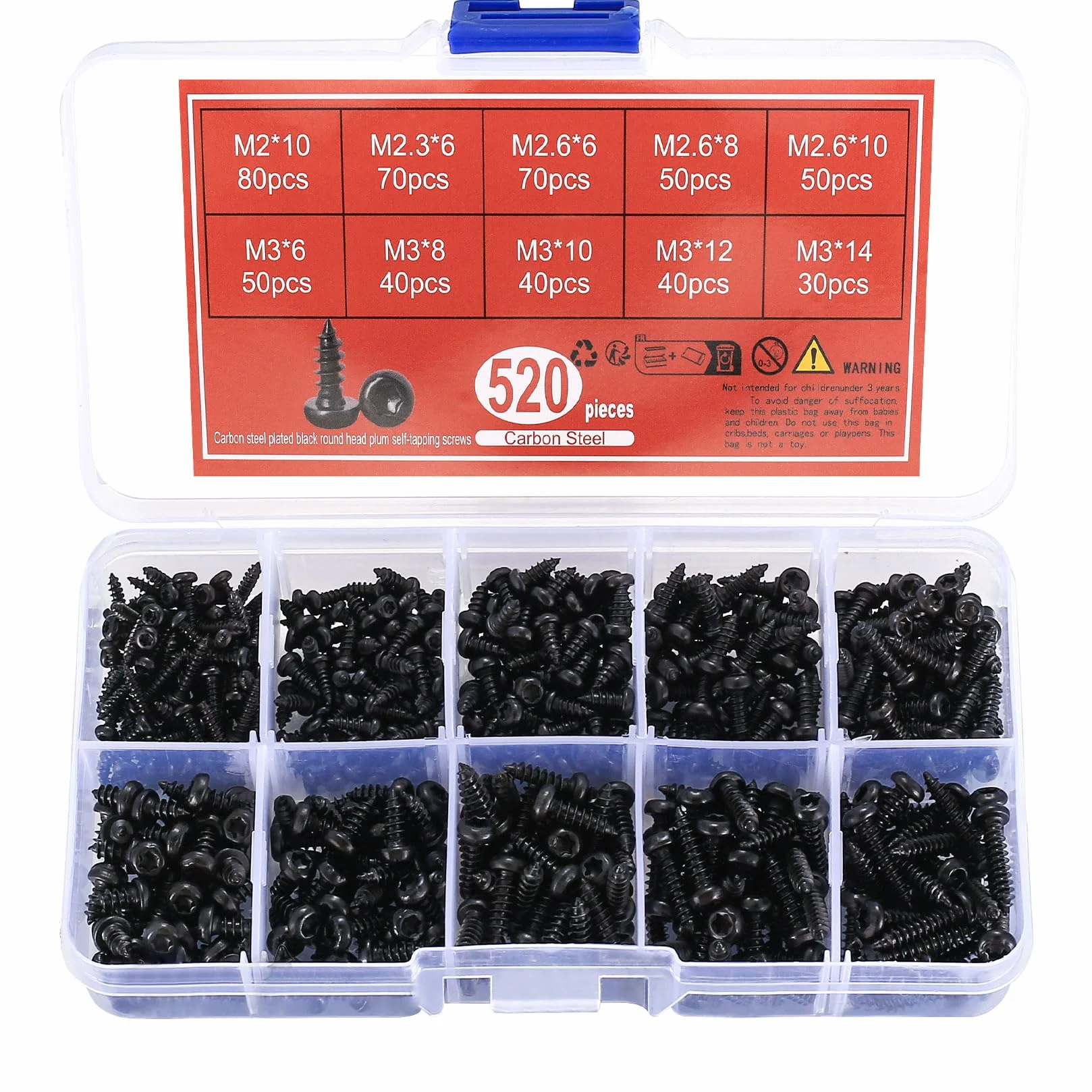 Śruby Samogwintujące Torx Czarny M2-M3 Zestaw 520 Sztuk