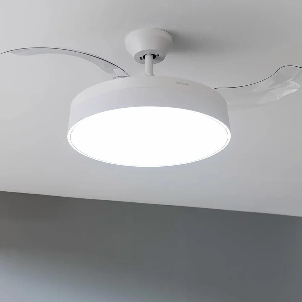 Cecotec EnergySilence Aero 4280 wentylator sufitowy z wysuwanymi skrzydłami i lampą, niewidzialny, biały, 40 W, średnica 106 cm, timer, 3 odcienie światła, funkcja lata/zima
