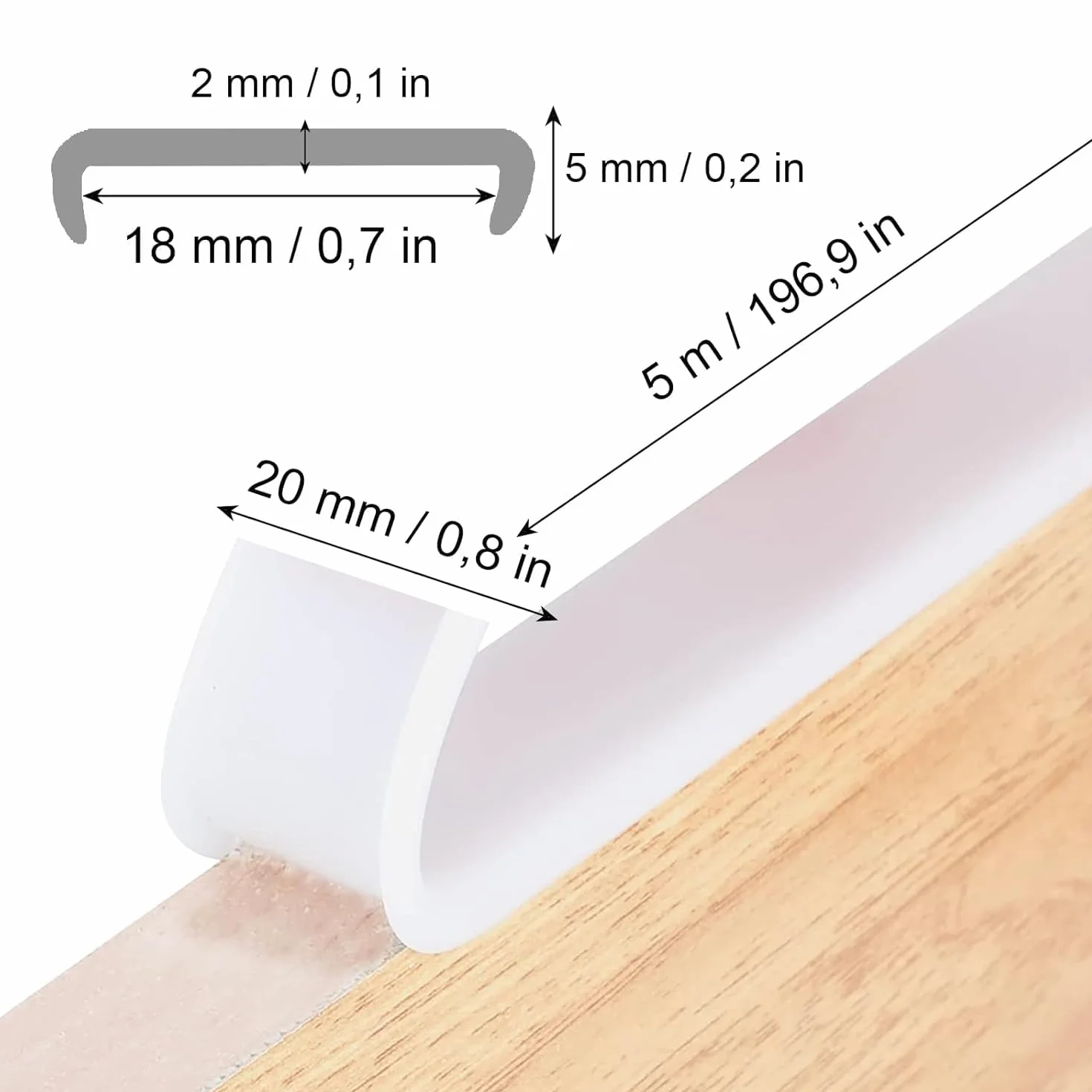 Samoprzylepna taśma U 18 mm × 5 m, elastyczna ochrona krawędzi mebli z TPE