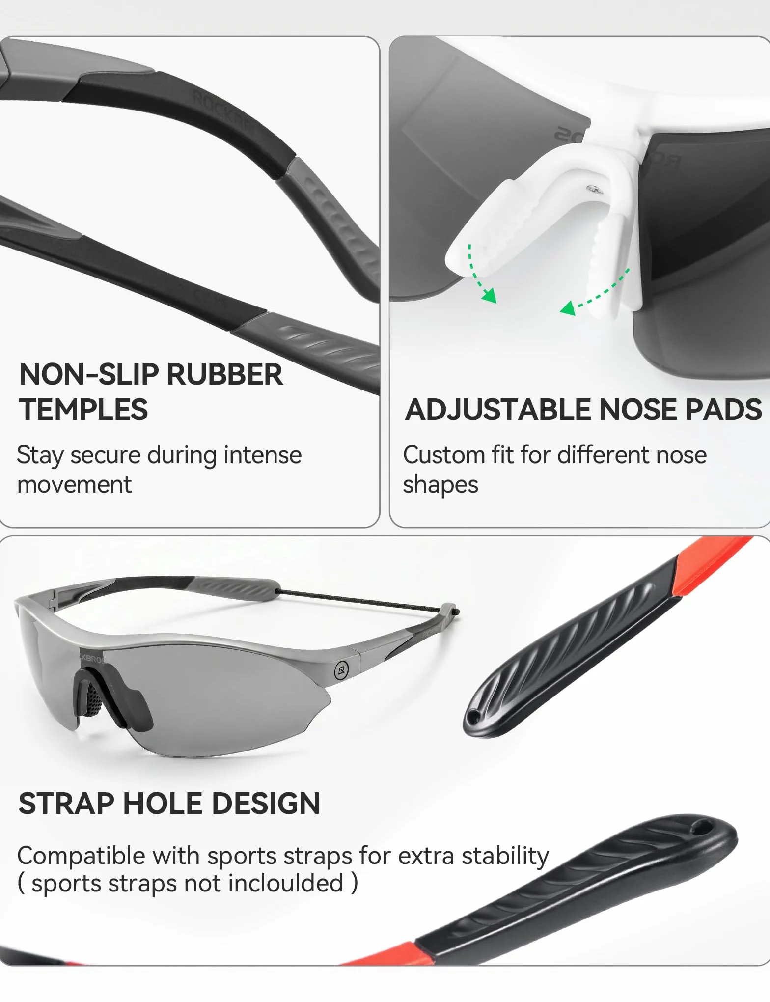 ROCKBROS Polaryzacyjne okulary rowerowe dla mężczyzn i kobiet z 3 wymiennymi soczewkami 23 g, ultralekkie okulary sportowe, szybka wymiana, regulowana nakładka na nos UV400, do biegania, jazdy