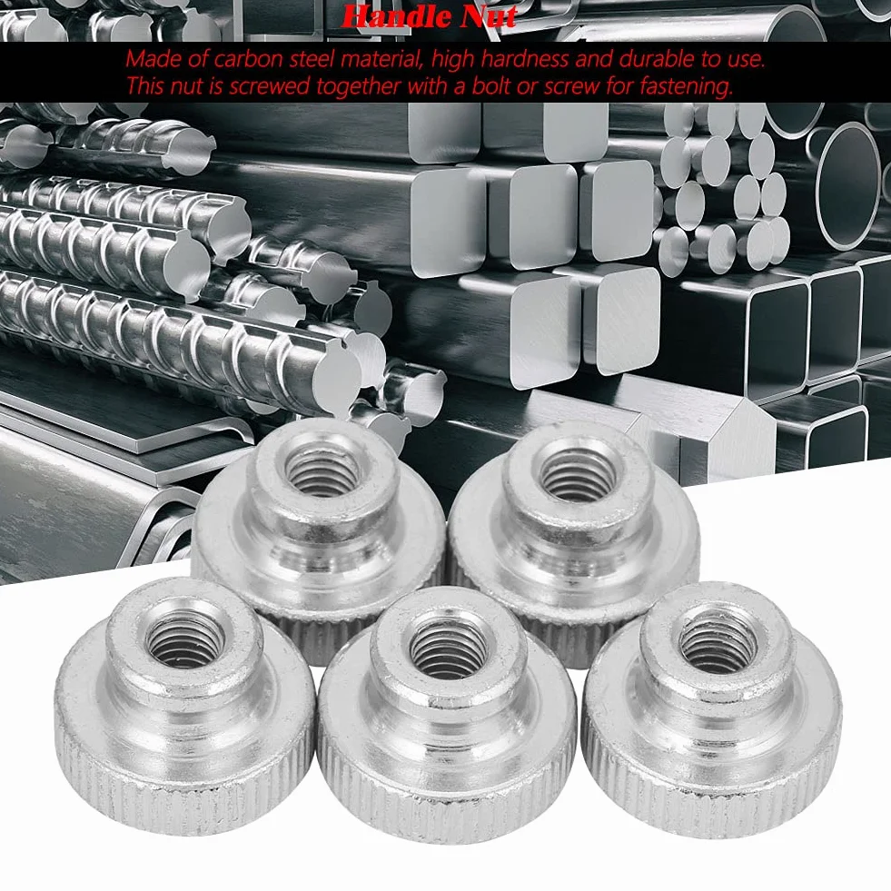 Vernickelter Kohlenstoffstahl Handfest Rändelmuttern Griff mit Muttern M3 M4 M5 M6 M8 M10 (65pcs)
