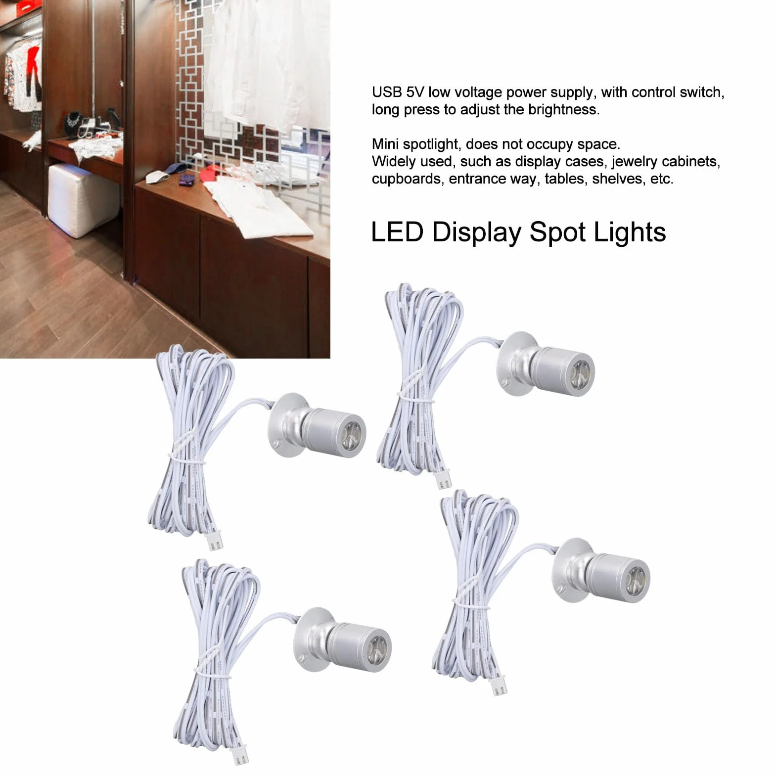 Mini światło Punktowe, Obracany o 360°, Przyciemniany Reflektor LED ze ściemniaczem, Oświetlenie Akcentujące, Oświetlenie do Obrazów dla Roślin, Prezentacja (Ciepłe światło 3000K)