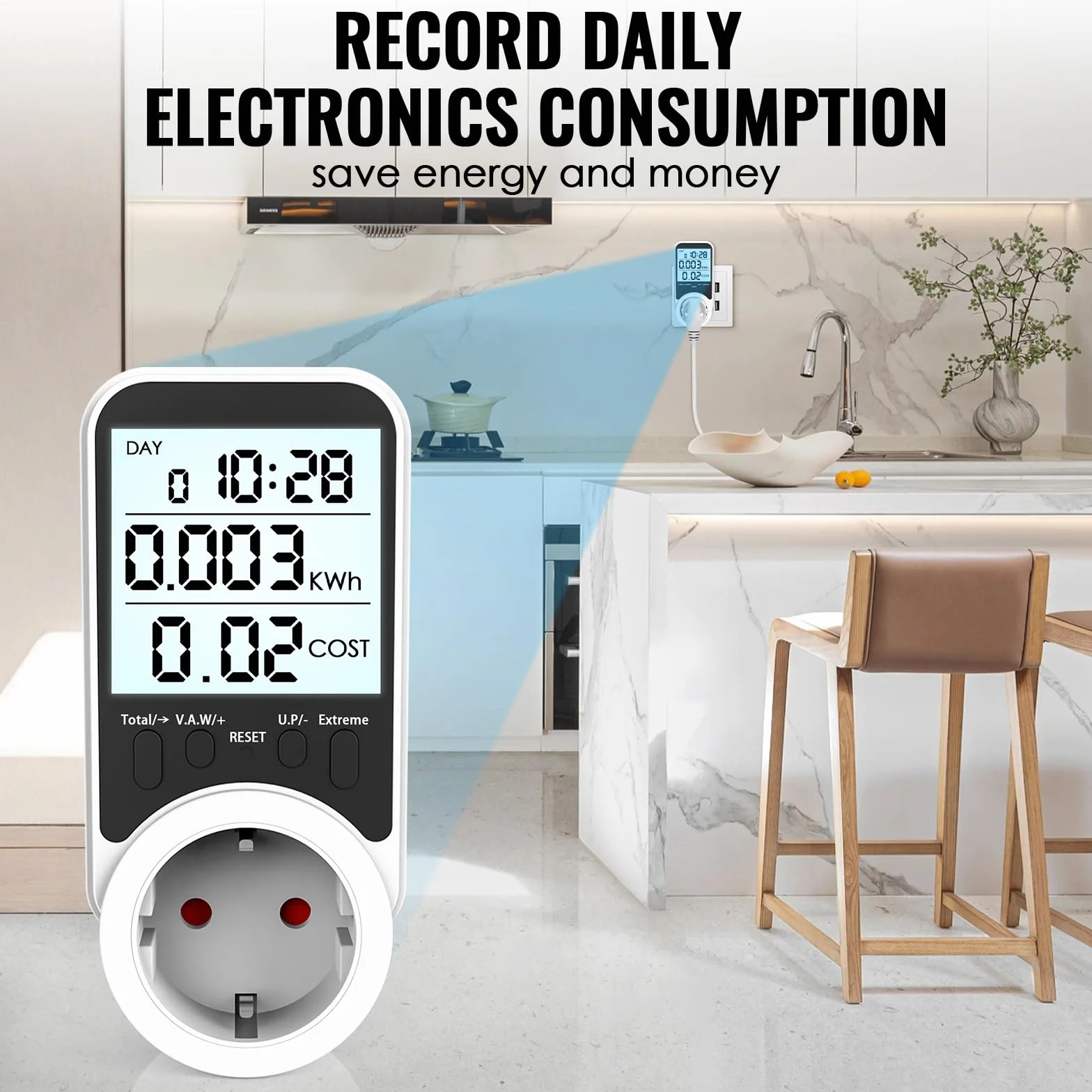 Watomierz Gniazdo Licznik Energii 3680W 16A MAX LCD Zabezpieczenie Przeciążeniowe