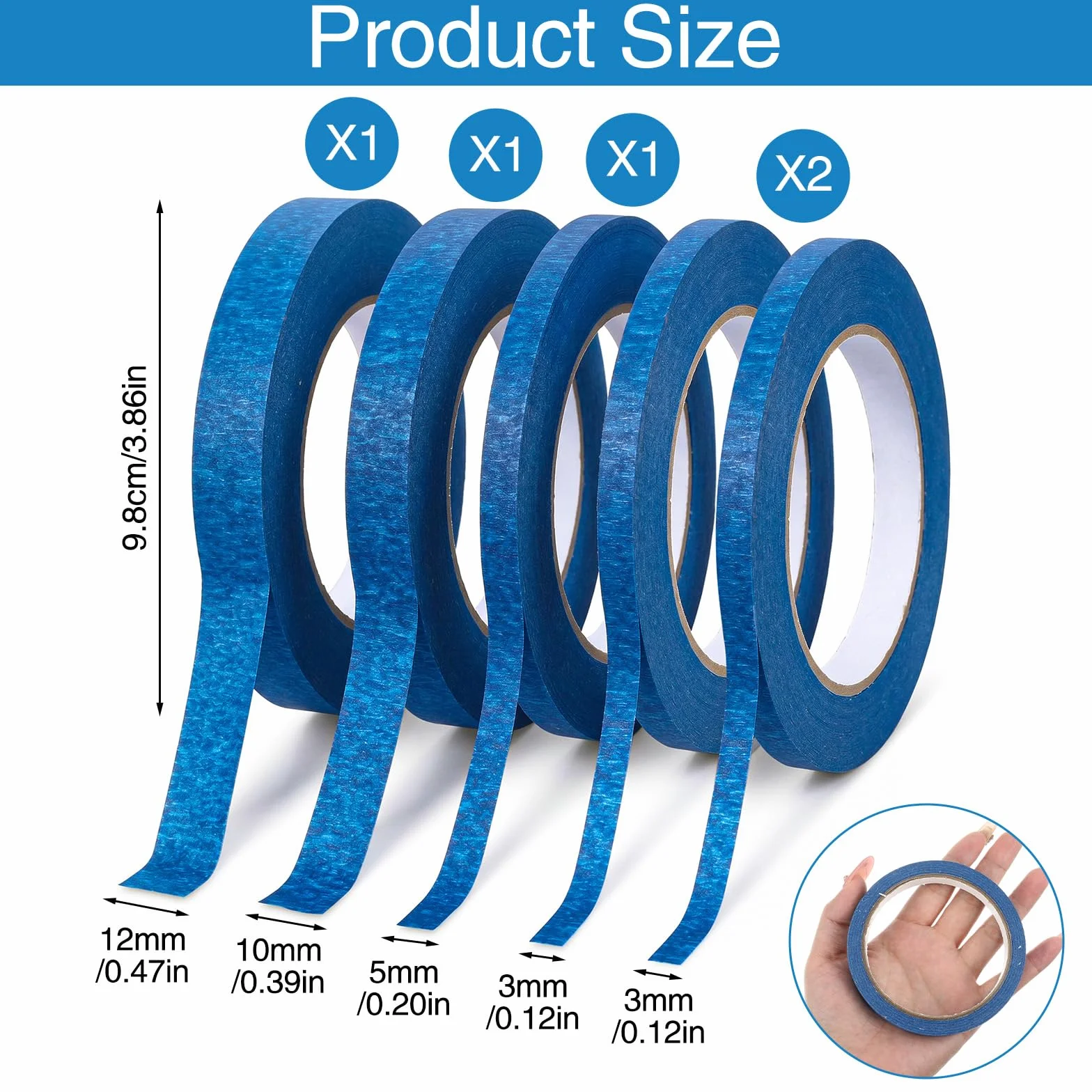 Nogeqi Taśma maskująca w rolce, kolorowa, 5 mm/8 mm/10 mm/12 mm/15 mm x 50 m