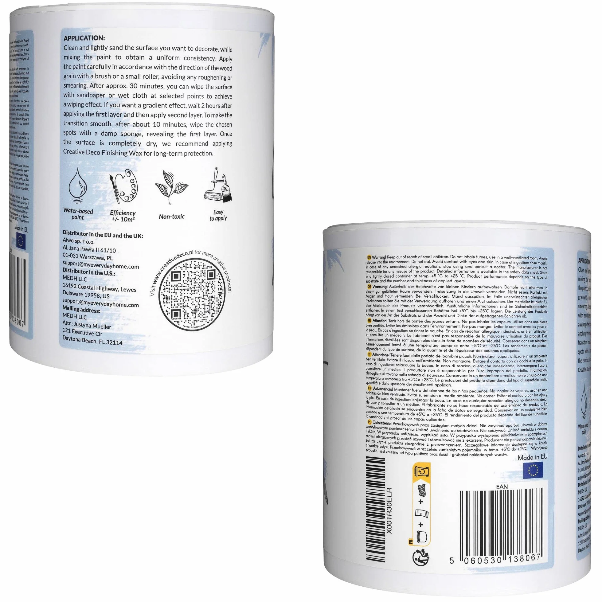 Creative Deco Farba Kredowa Niebieski Jasny | 1000 ml | Matowa i Zmywalna | Idealna do Renowacji Mebli, Dekoracji i Decoupage’u | Możliwy Efekt Wytarcia i Gradientu