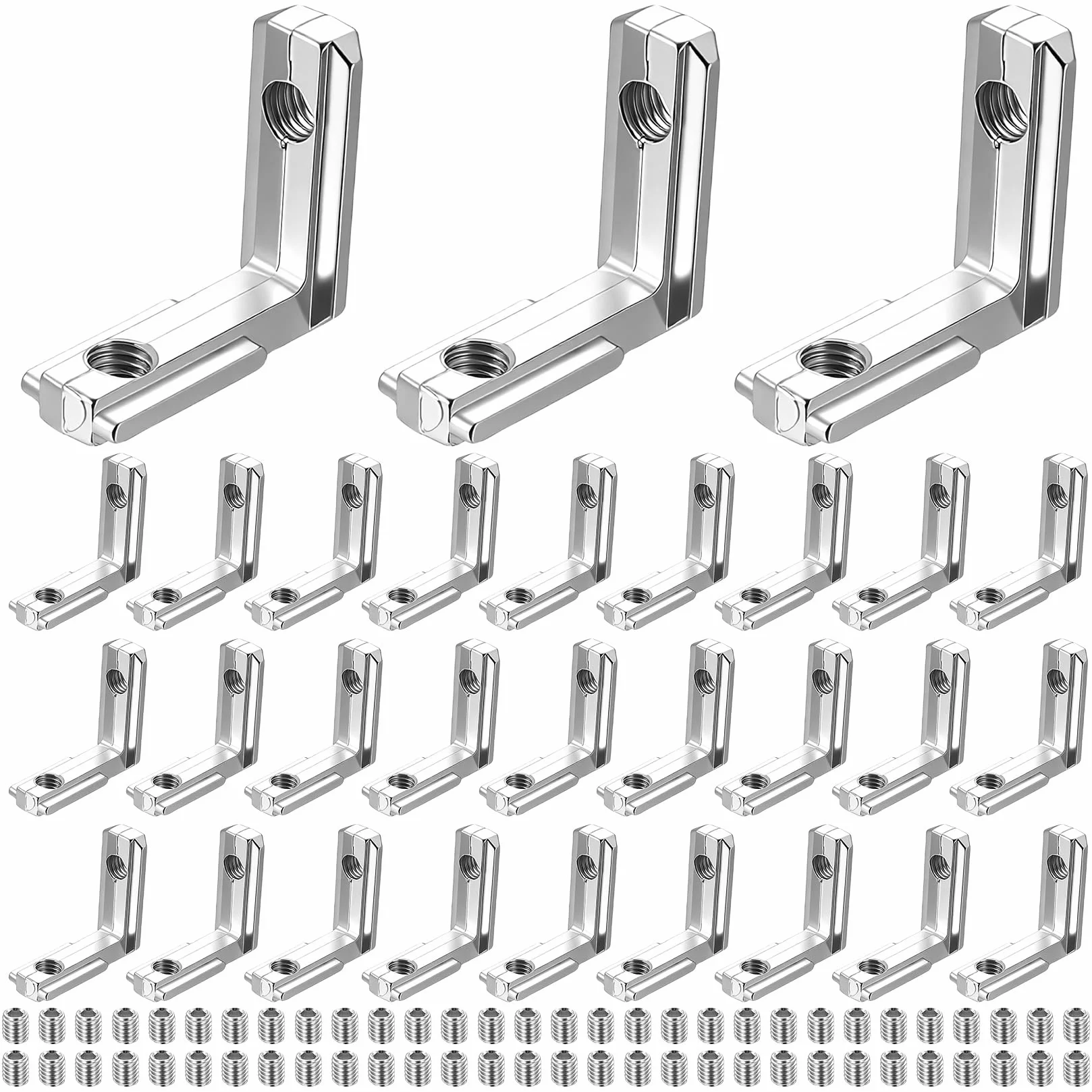 Kątowniki wewnętrzne T-Nut 20x20 do profili aluminiowych 2020, łączniki narożne M5, rowek 6 T 90°, zestaw 30 szt.