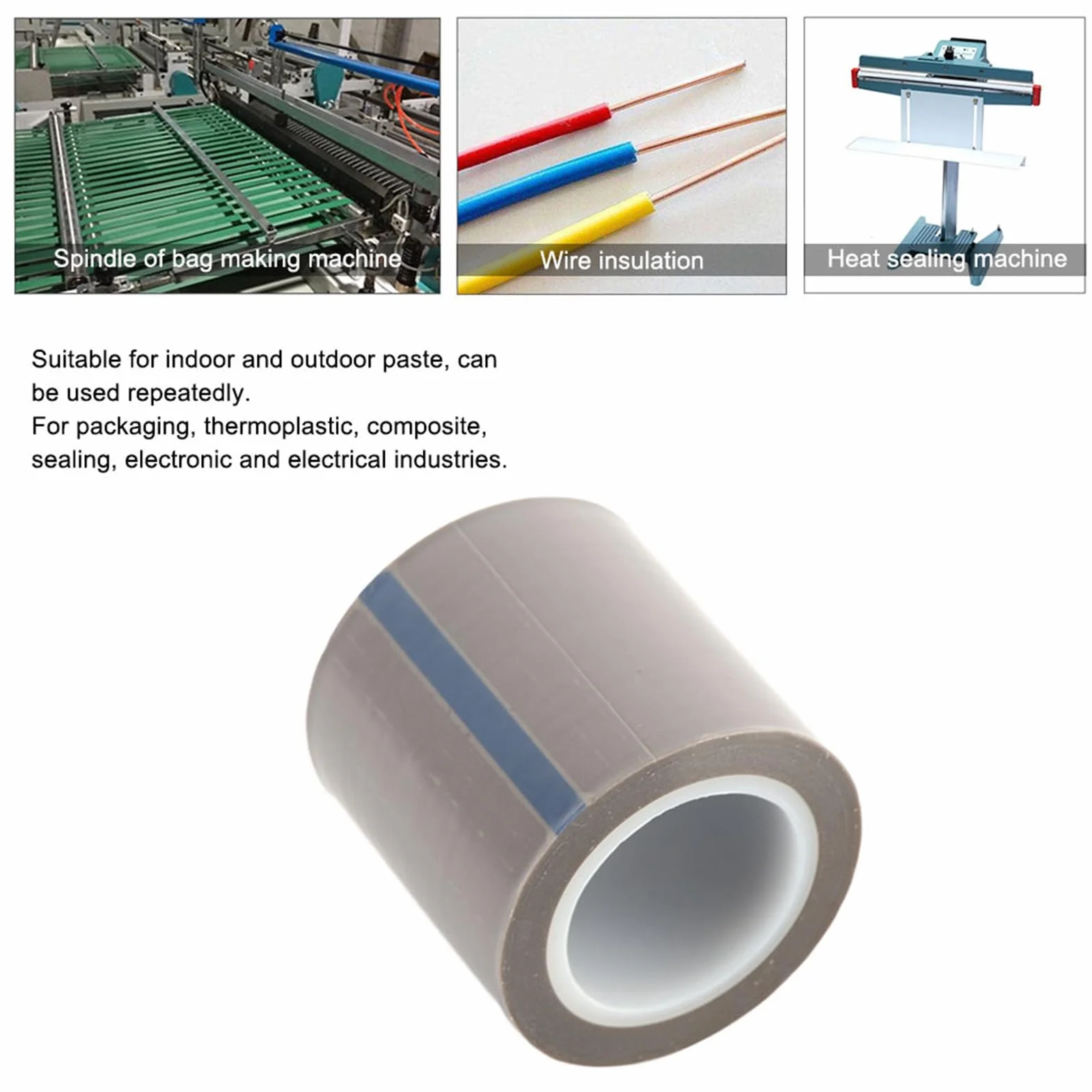 Taśma Klejąca z Włókna Szklanego i PTFE, Szara 0,08 mm x 50 mm x 10 m, Wysokotemperaturowa