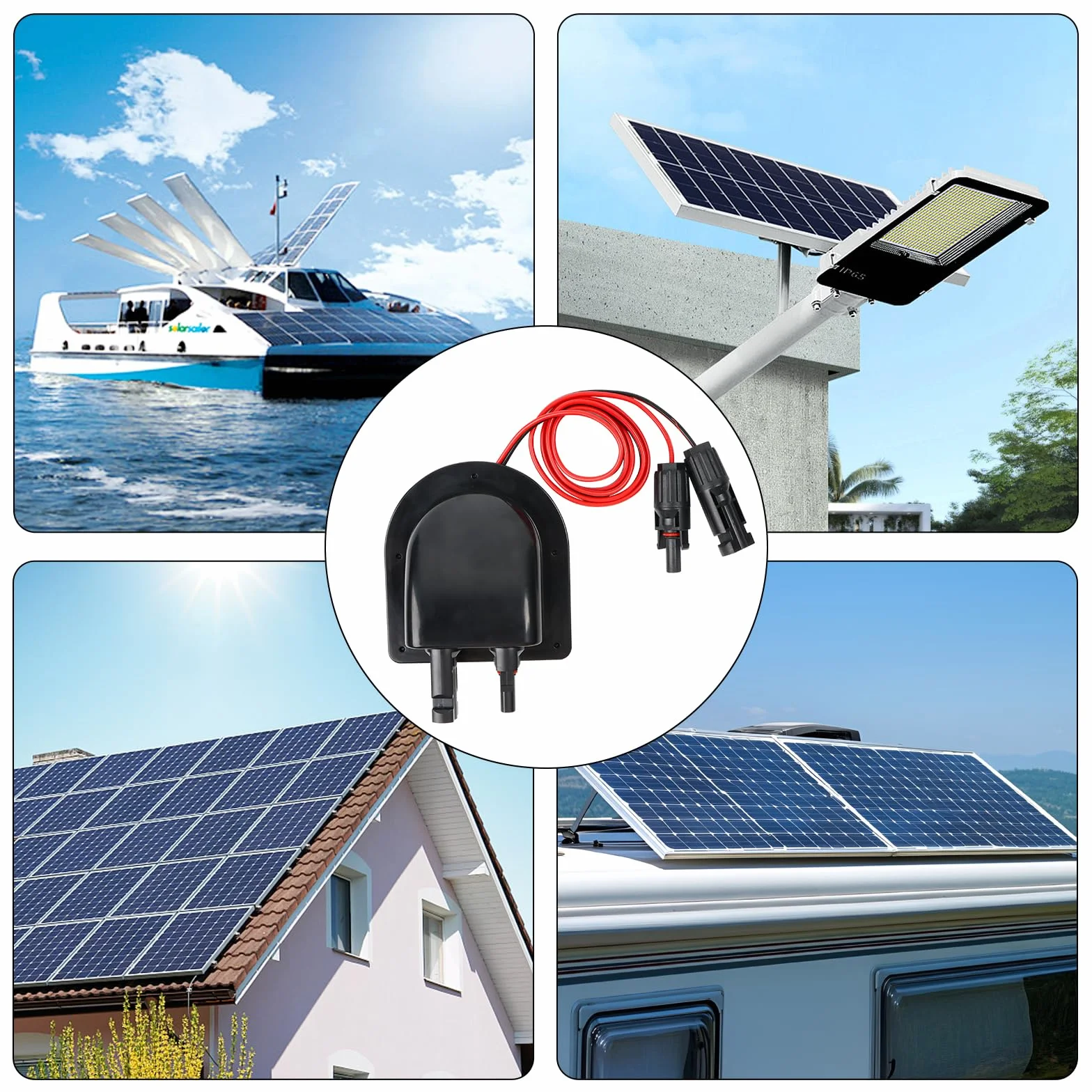 Przepust dachowy solarny ABS, podwójny wlot kablowy z kablem 3 m