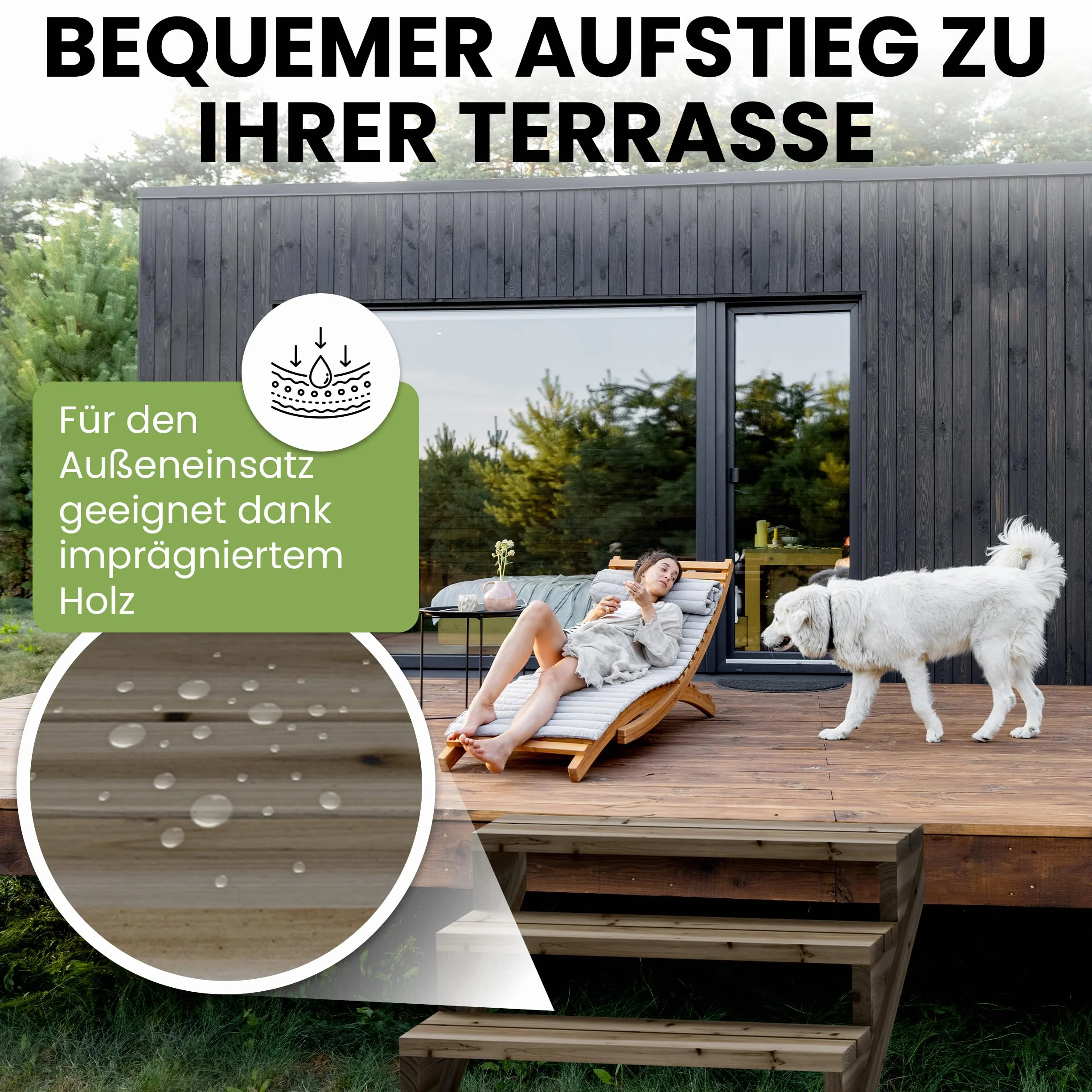 Gartenwelt Riegelsberger Schody tarasowe 190 cm 4 stopnie wysokość 72 cm lite drewno sosnowe impregnowane ciśnieniowo zestaw