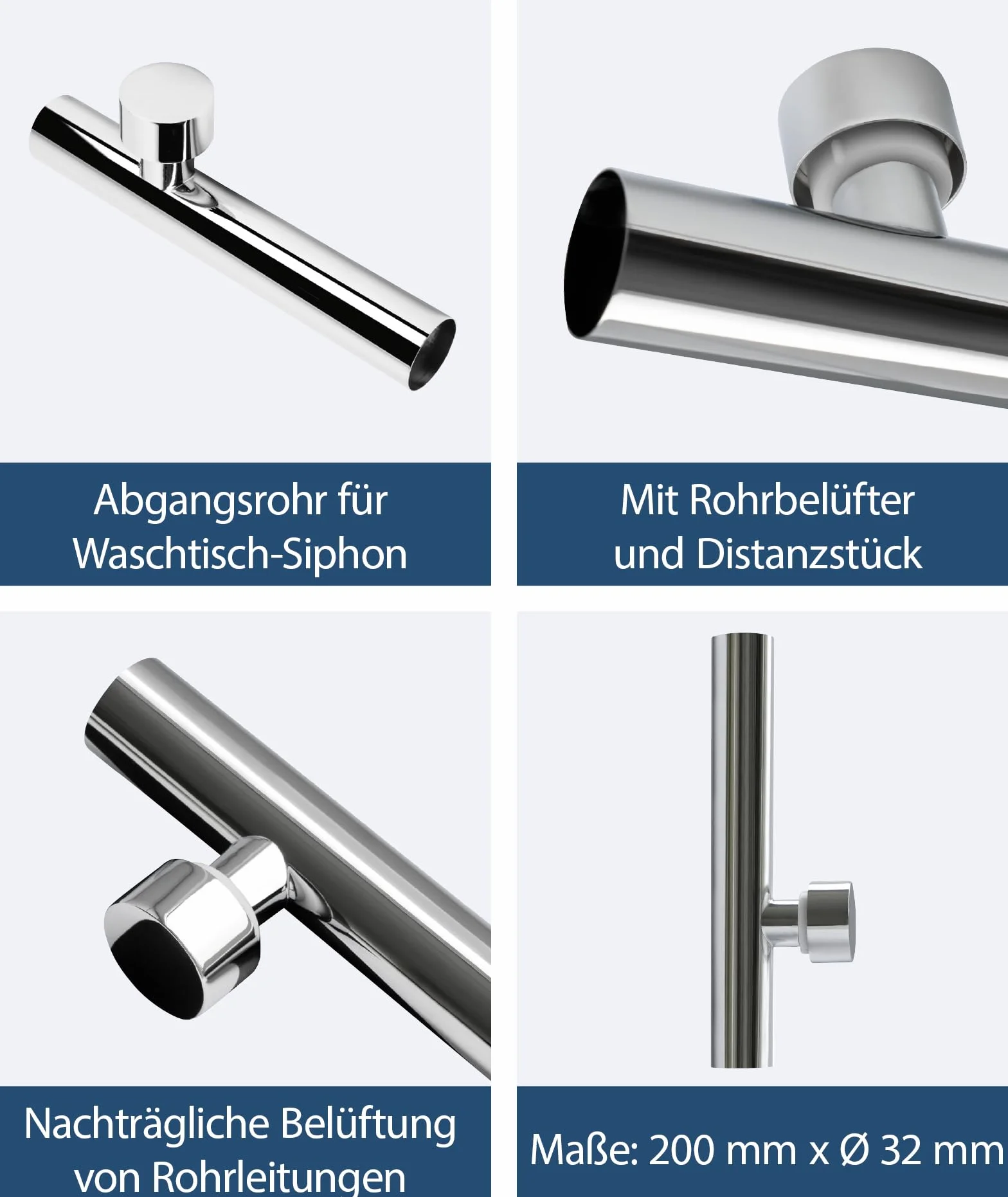 Sanitop-Wingenroth Syfon z rurą wylotową 1 1/4" x 32 x 200 mm mosiężny chromowany