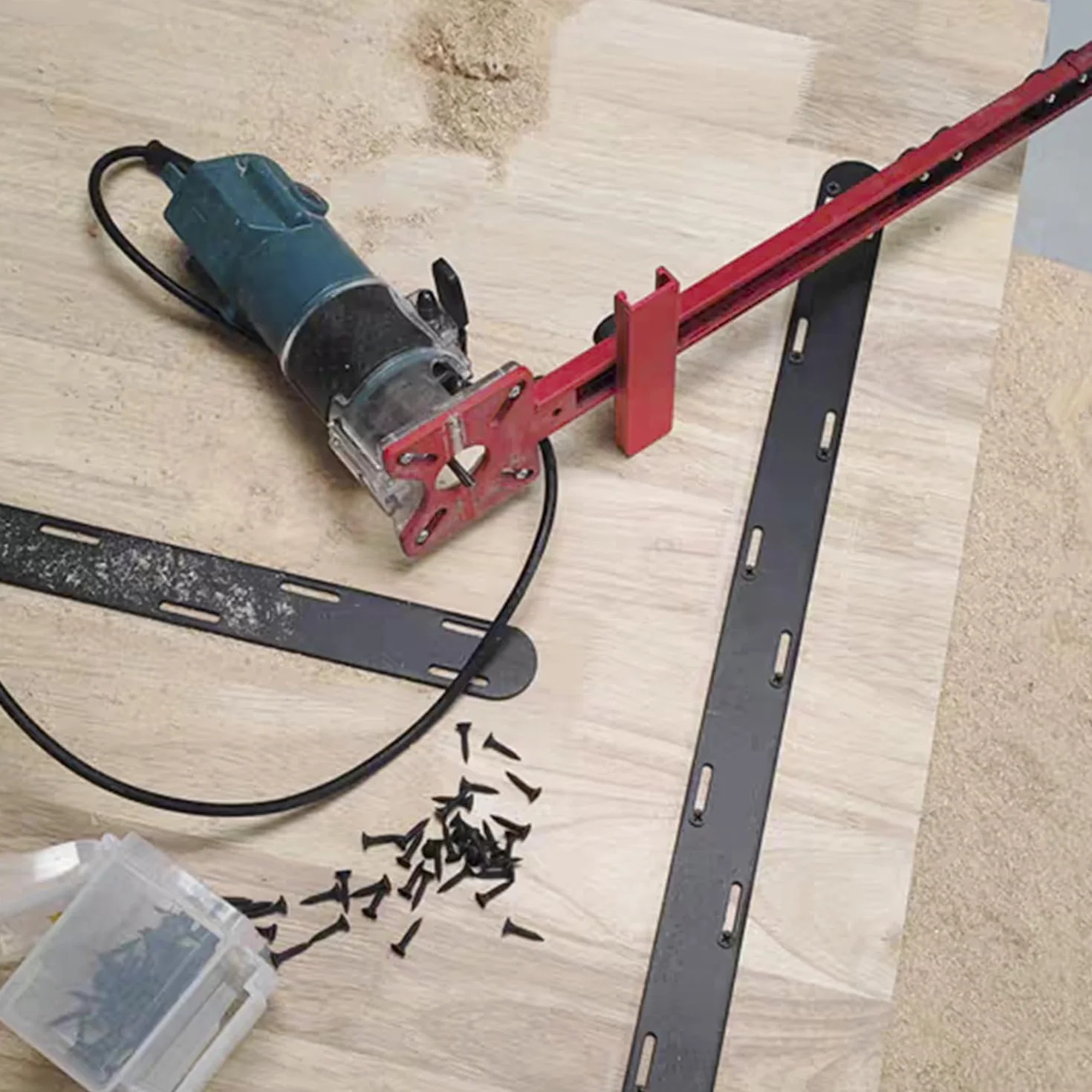 QWORK® Regulowany aluminiowy kompas frezowy, promień 90-370 mm, kompatybilny z Makita