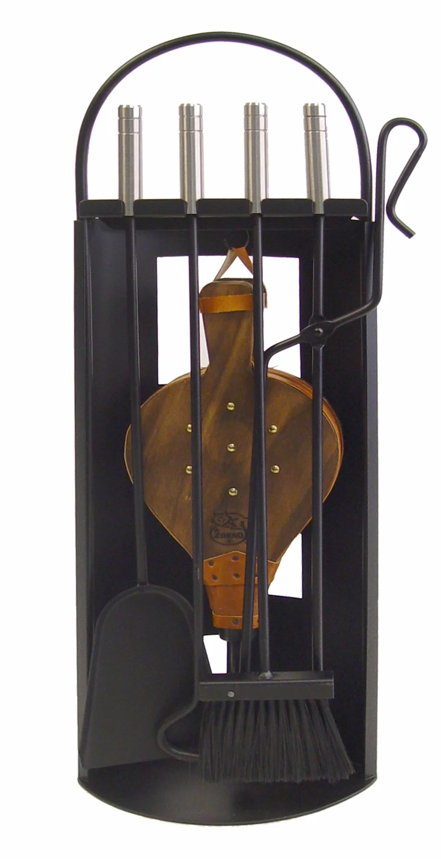 Imex El Zorro 10027 zestaw akcesoriów do kominka, z blaszanym łukiem, nierdzewna stal szlachetna i mieszek dmuchawy, 68 x 23 x 14 cm, kolor czarny