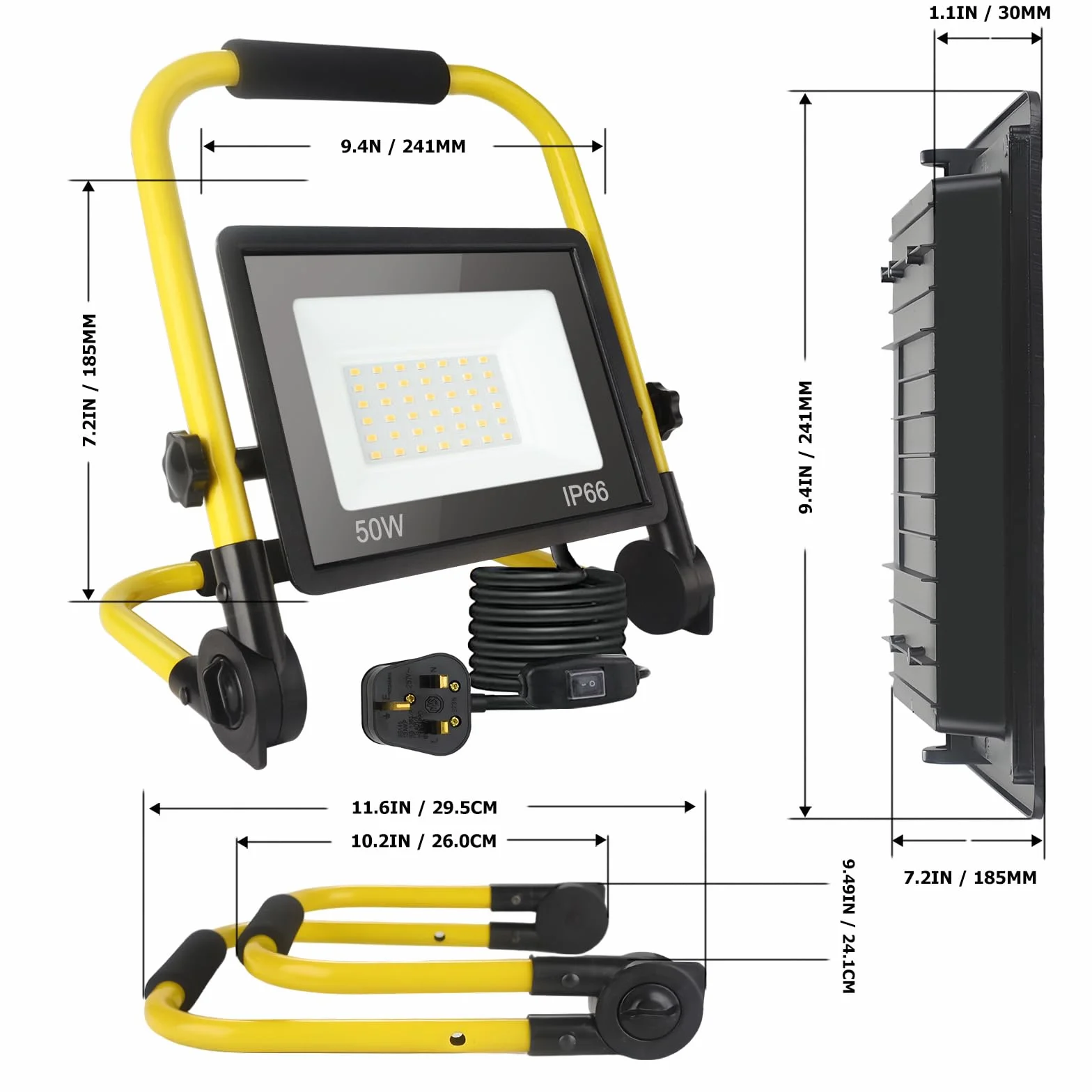 Reflektor Budowlany LED 50W 5400lm 6000K IP66 Wodoodporny z Przewodem 3,5m